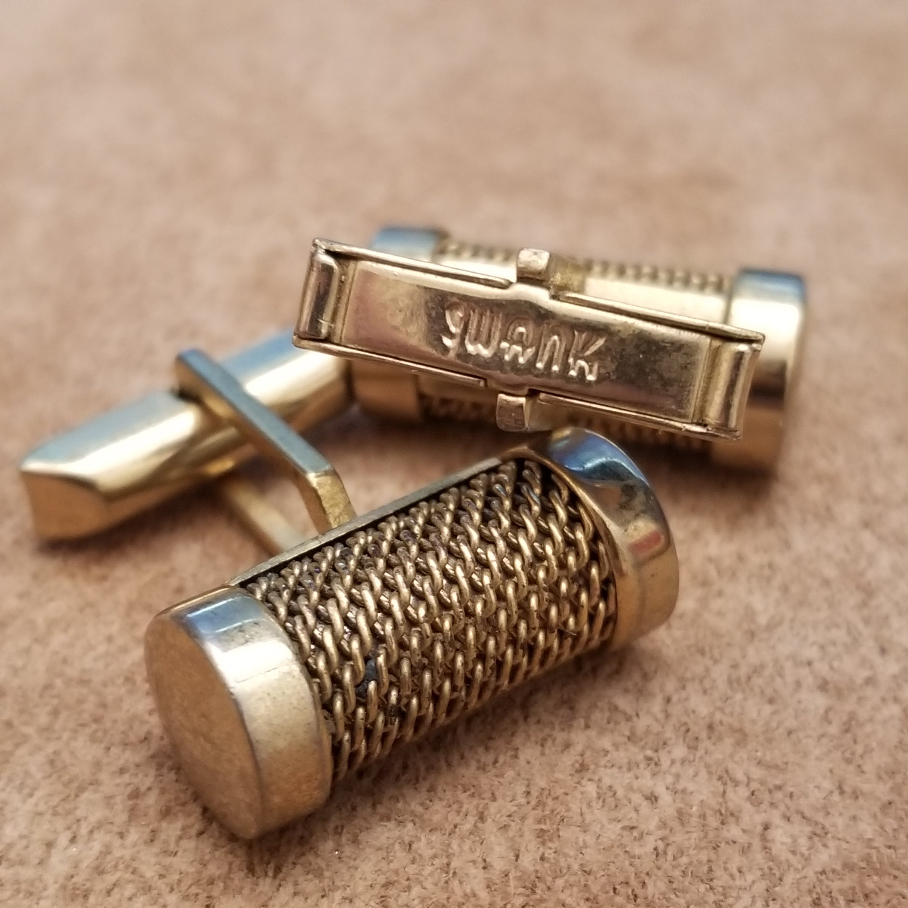 Vintage SWANK Gold Tone Mesh Cufflinks