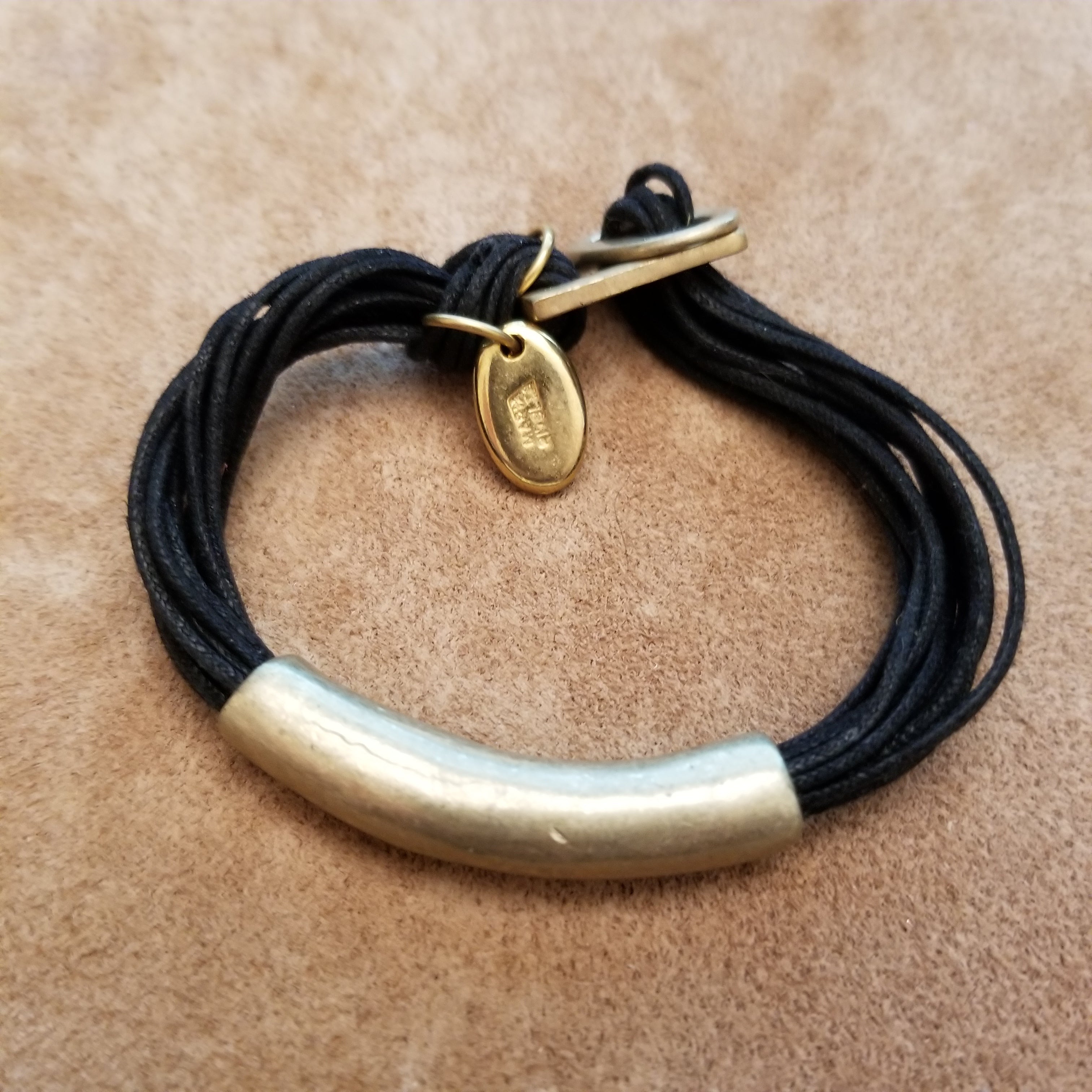 Black and Brass Leather Bracelet