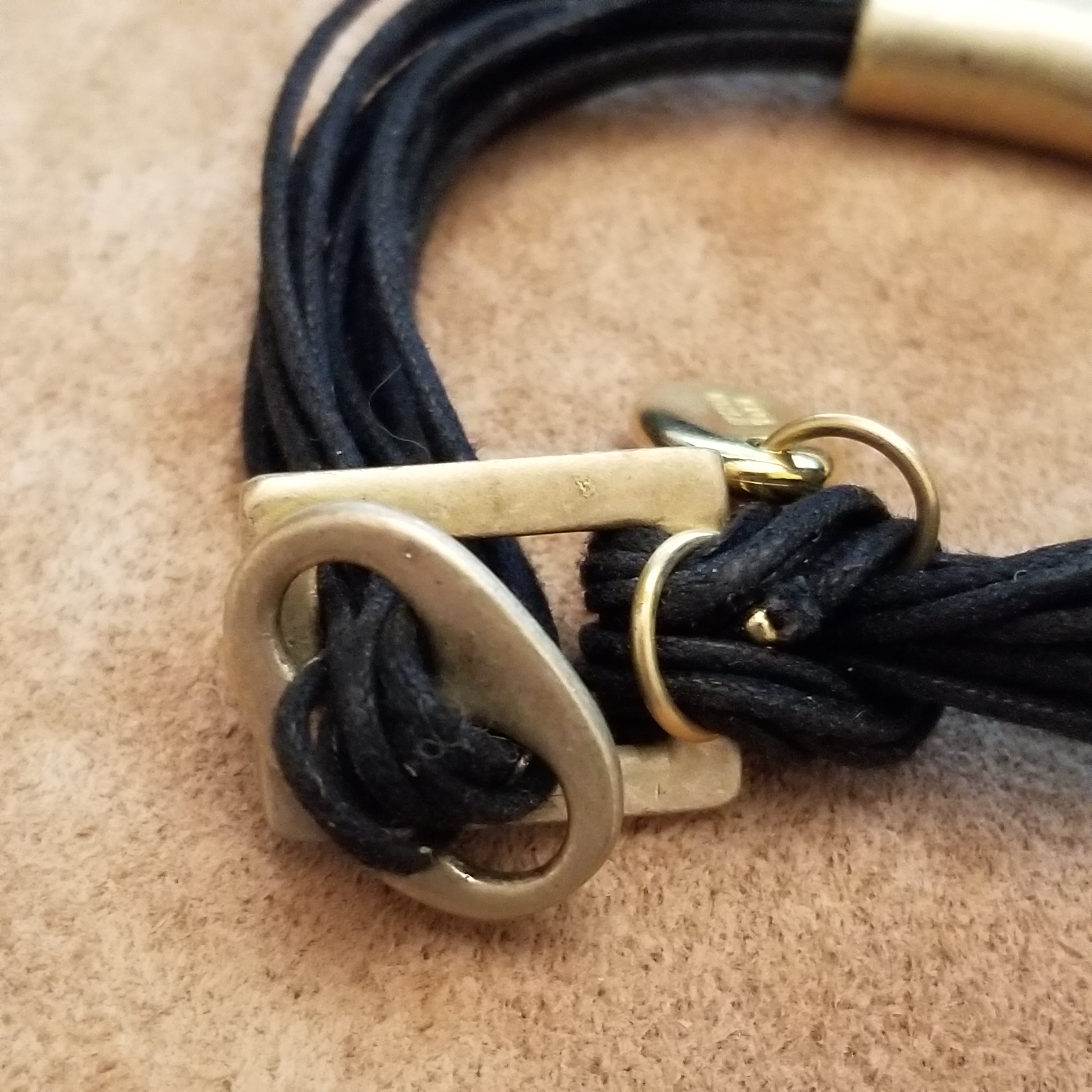 Black and Brass Leather Bracelet
