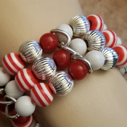 Red Candycane Stretch Bead Bracelet