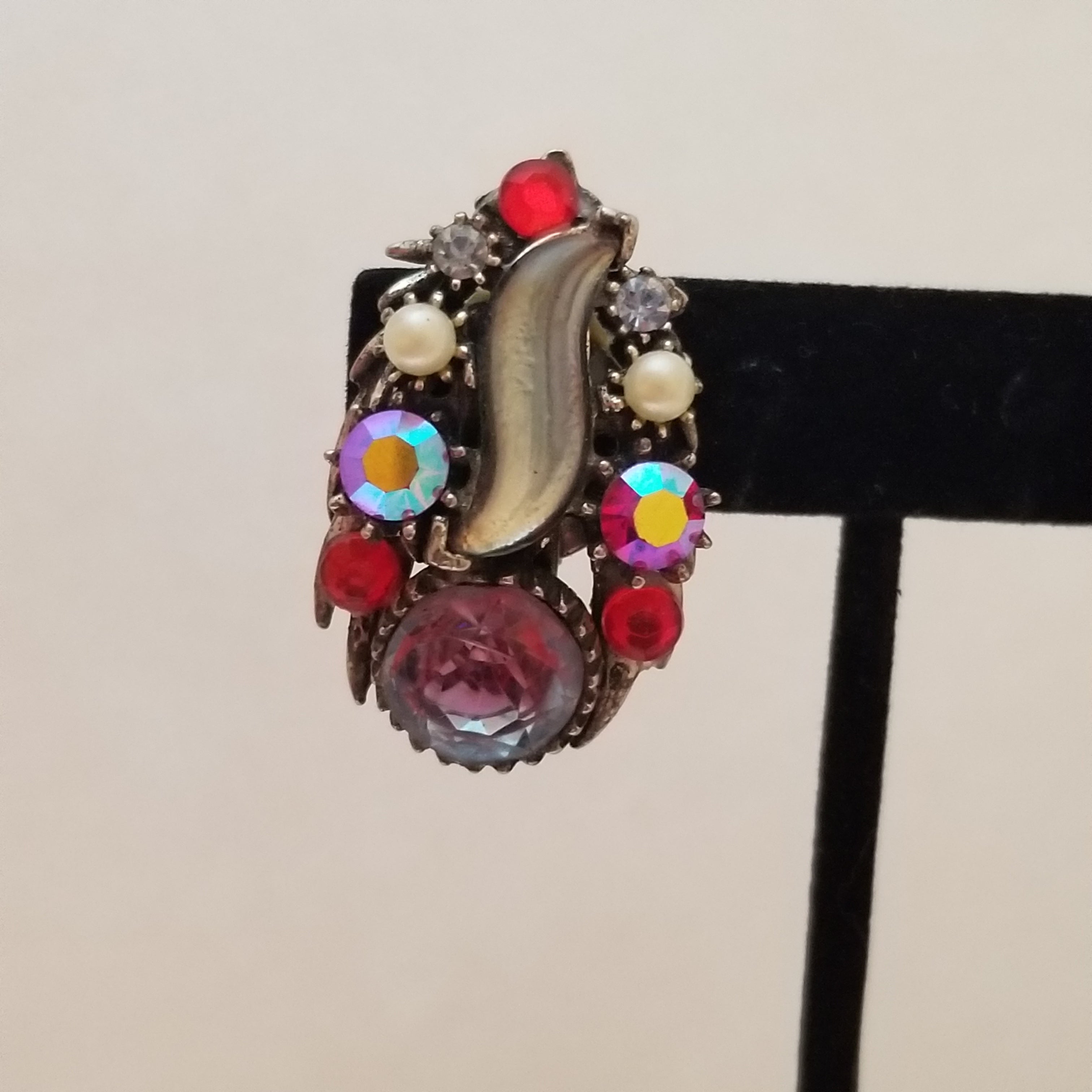 Vintage Starburst Glass Clip On Earrings Signed Florenza