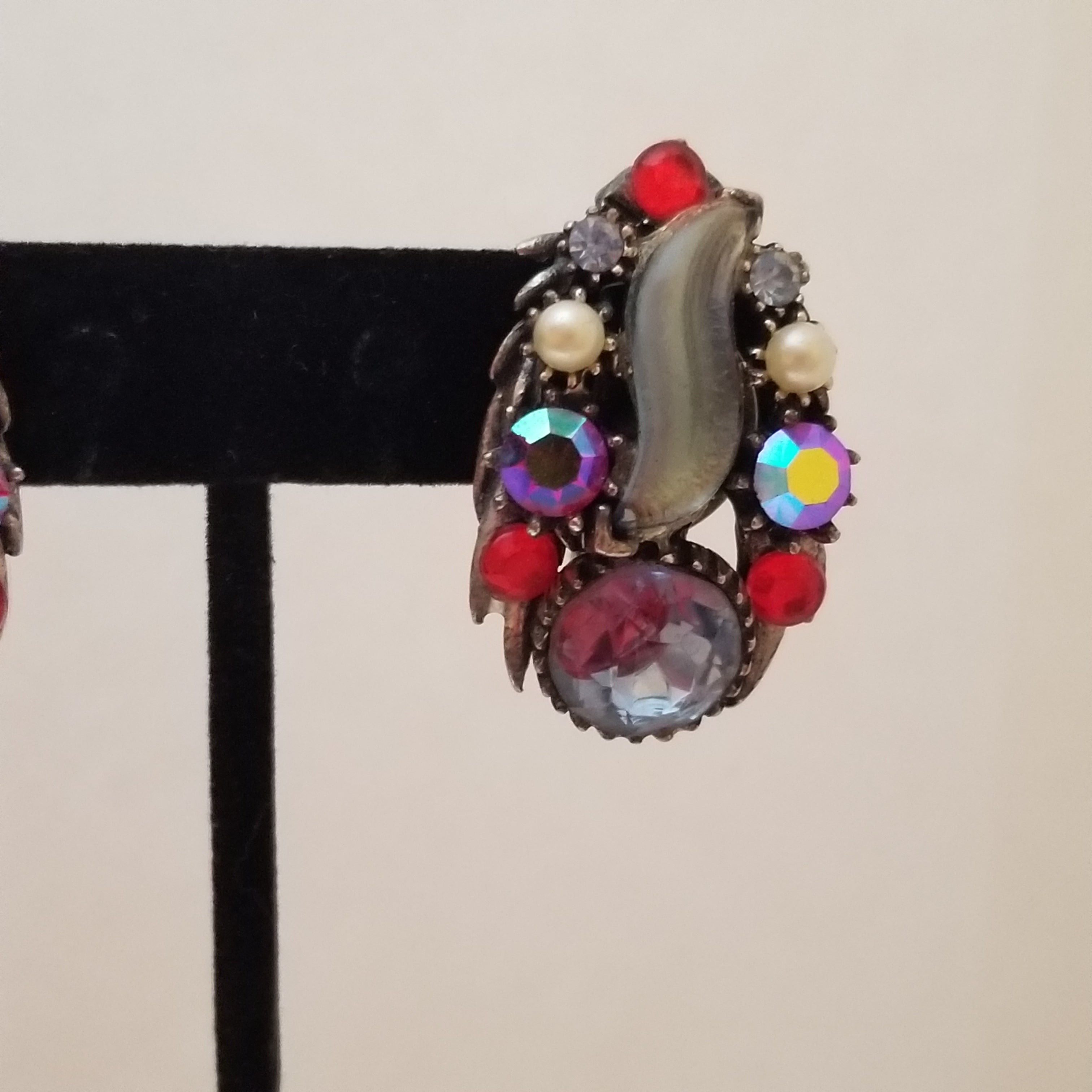 Vintage Starburst Glass Clip On Earrings Signed Florenza