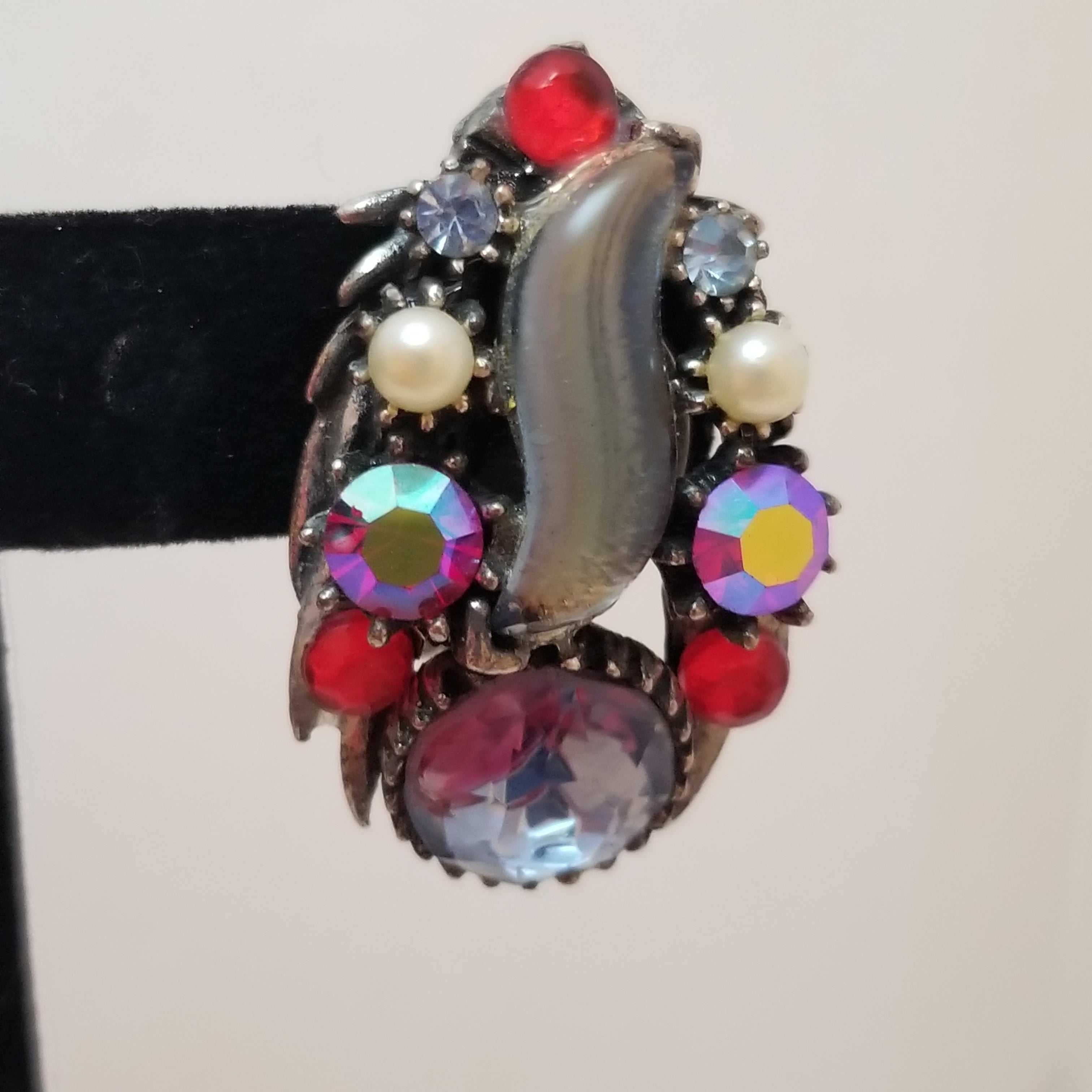 Vintage Starburst Glass Clip On Earrings Signed Florenza