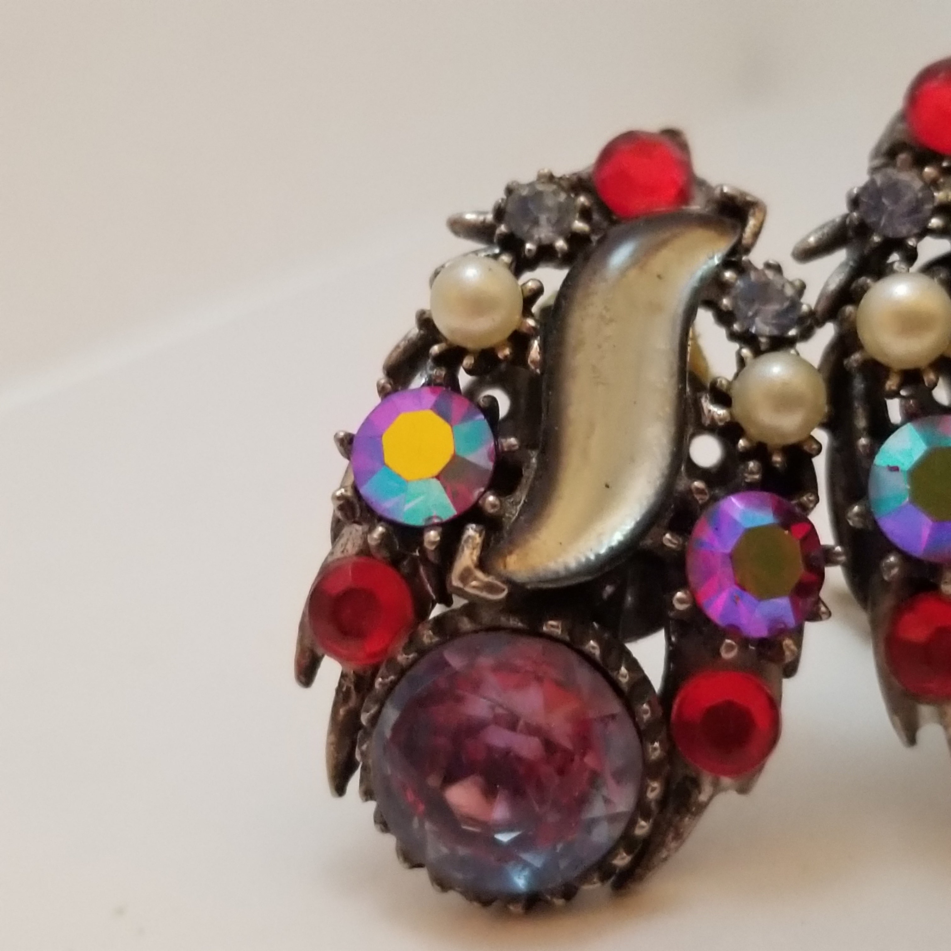Vintage Starburst Glass Clip On Earrings Signed Florenza