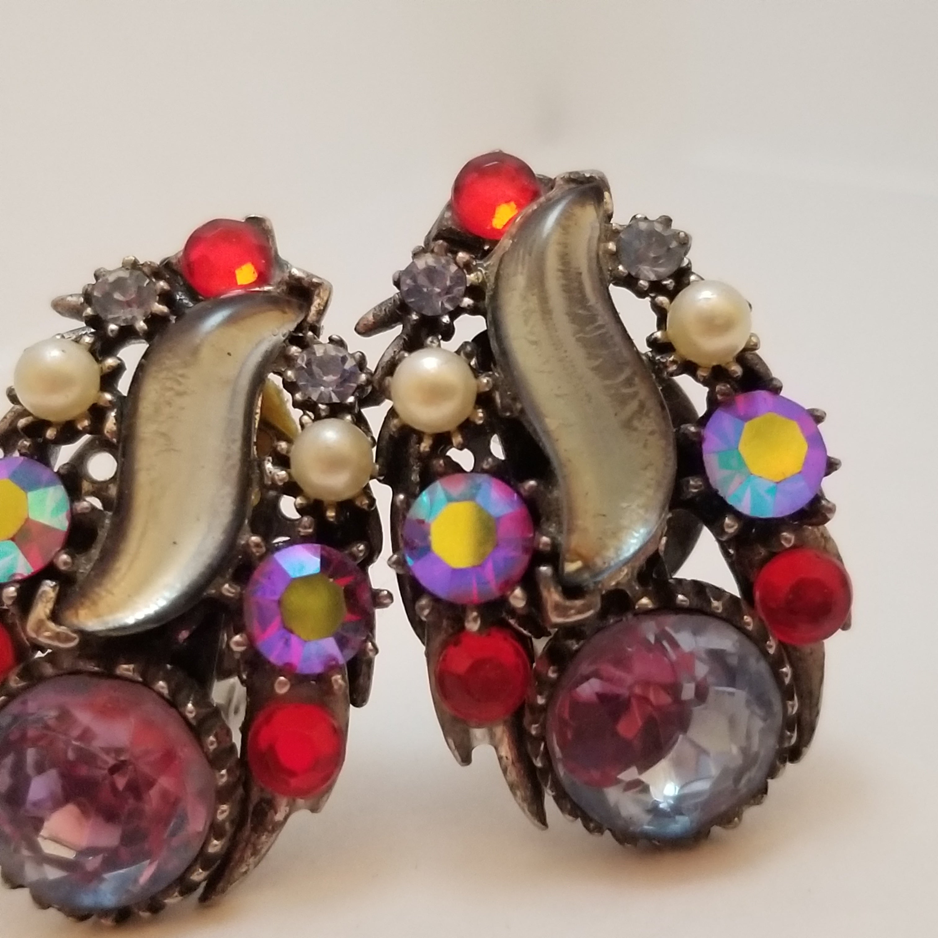 Vintage Starburst Glass Clip On Earrings Signed Florenza