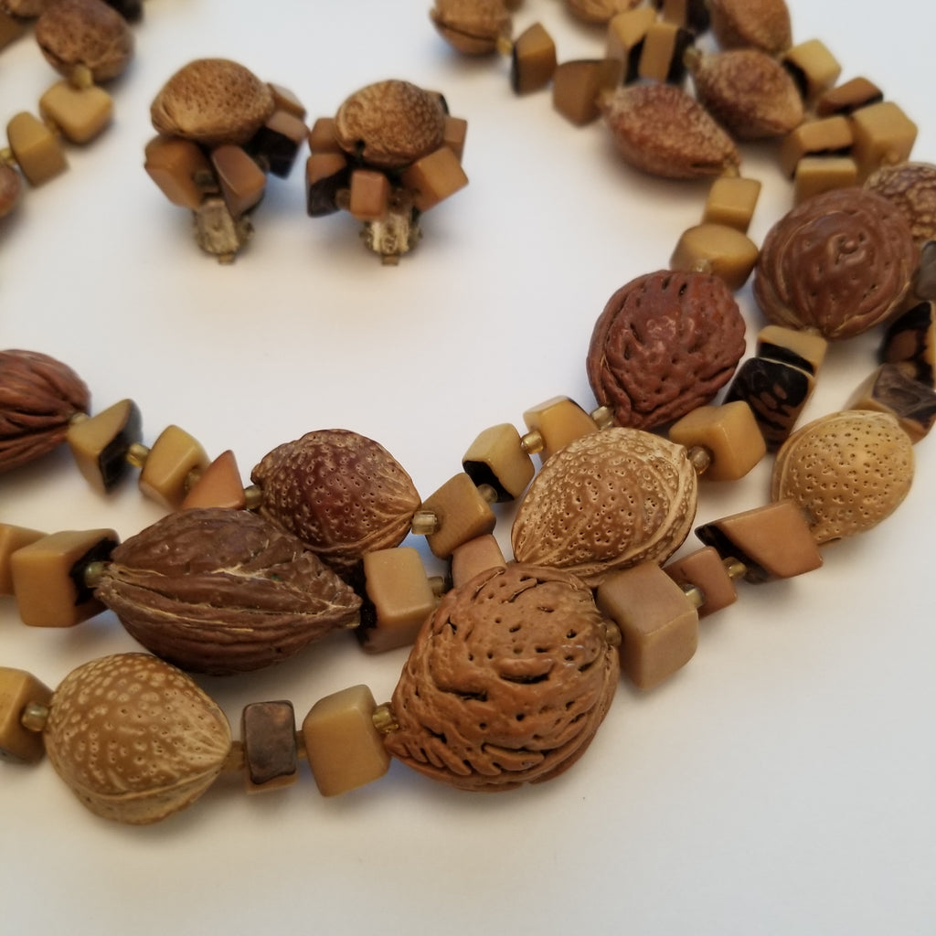 Vintage Almond Nut Necklace Set