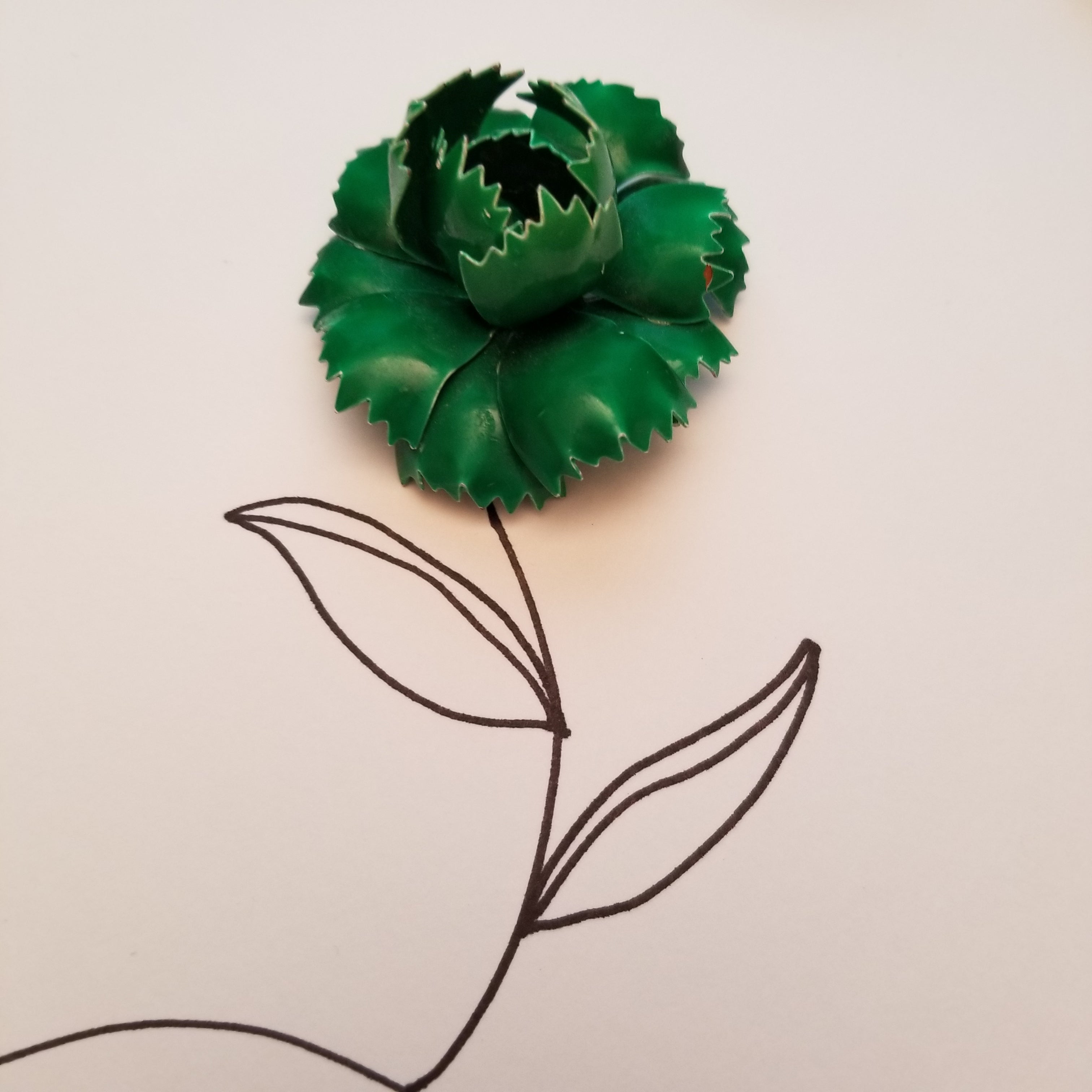 Vintage Green Flower Brooch