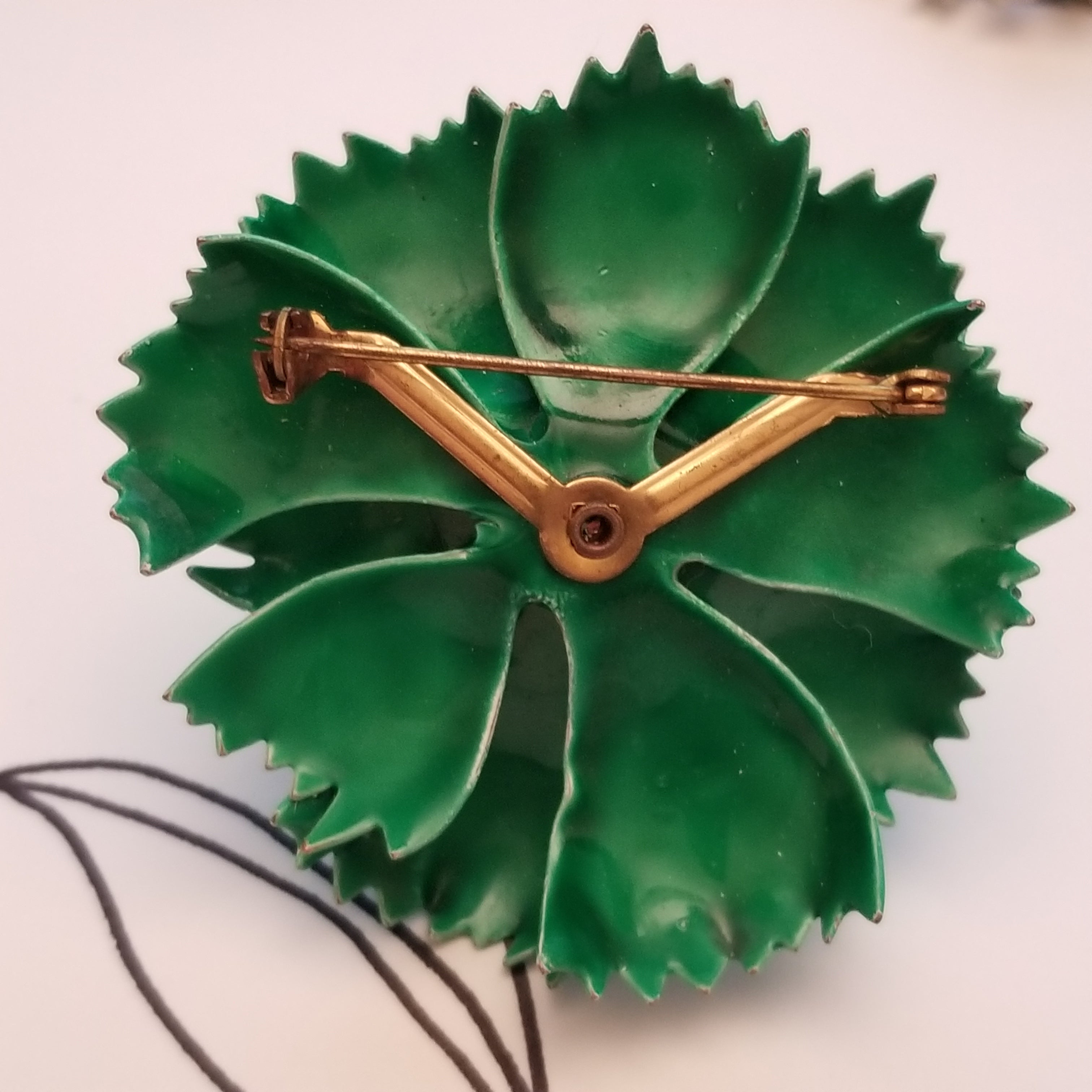 Vintage Green Flower Brooch