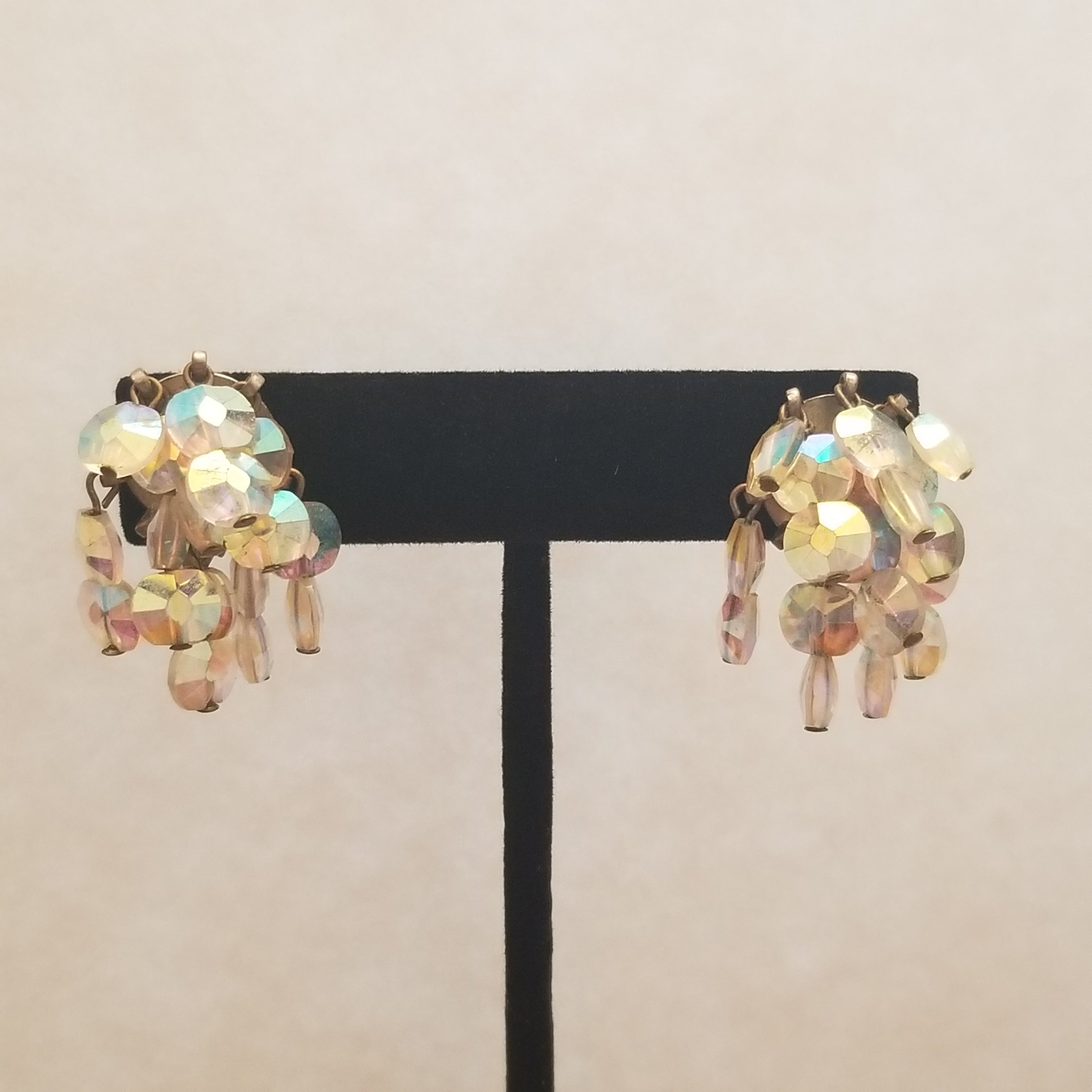 Vintage Aurora Borealis Clip On Earrings