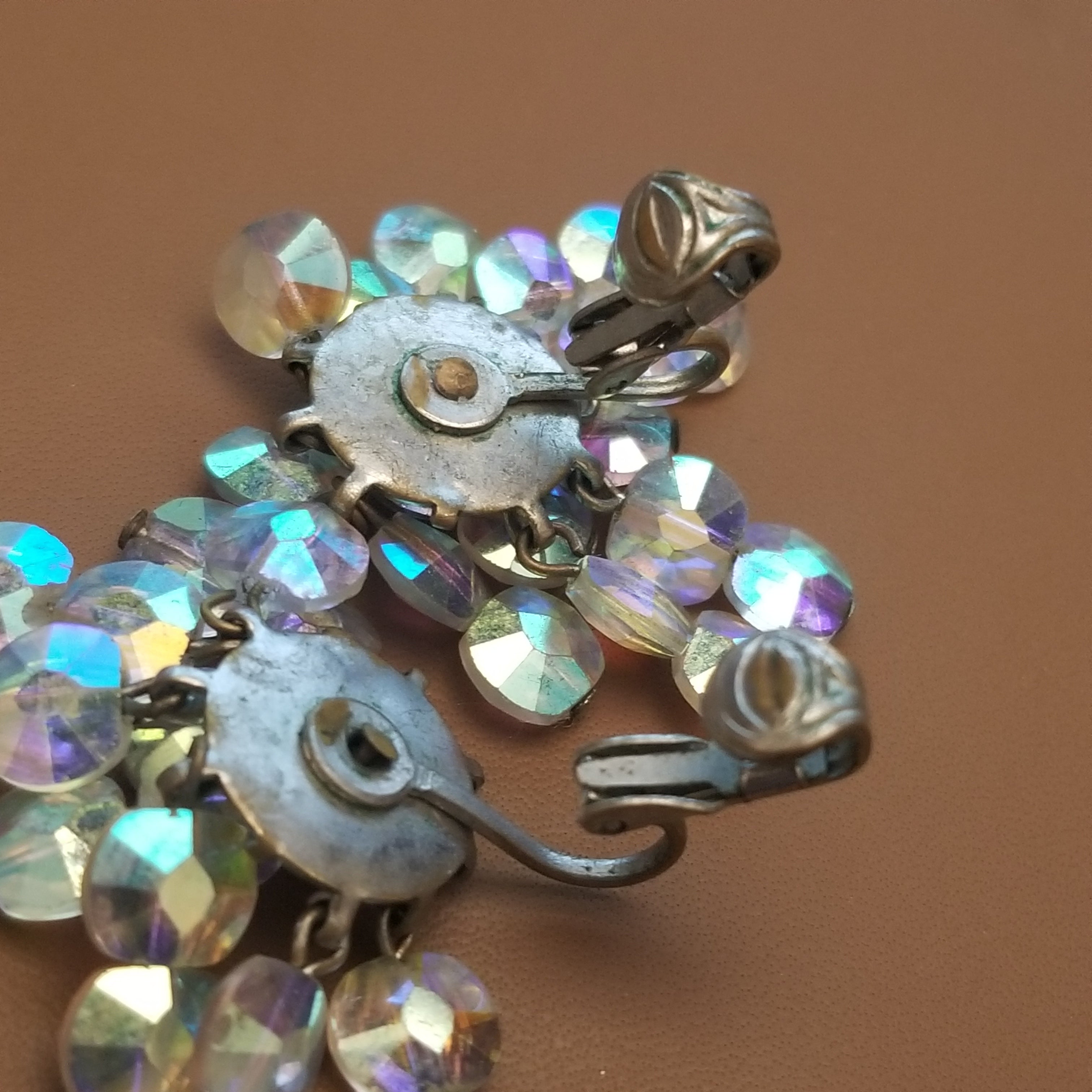 Vintage Aurora Borealis Clip On Earrings