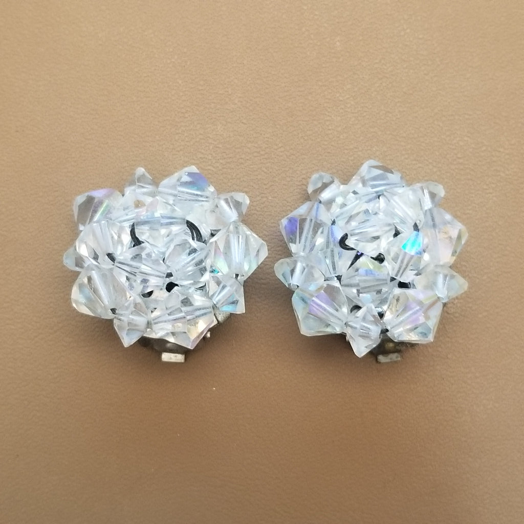 Small Vintage AB Button Style Clip On Earrings
