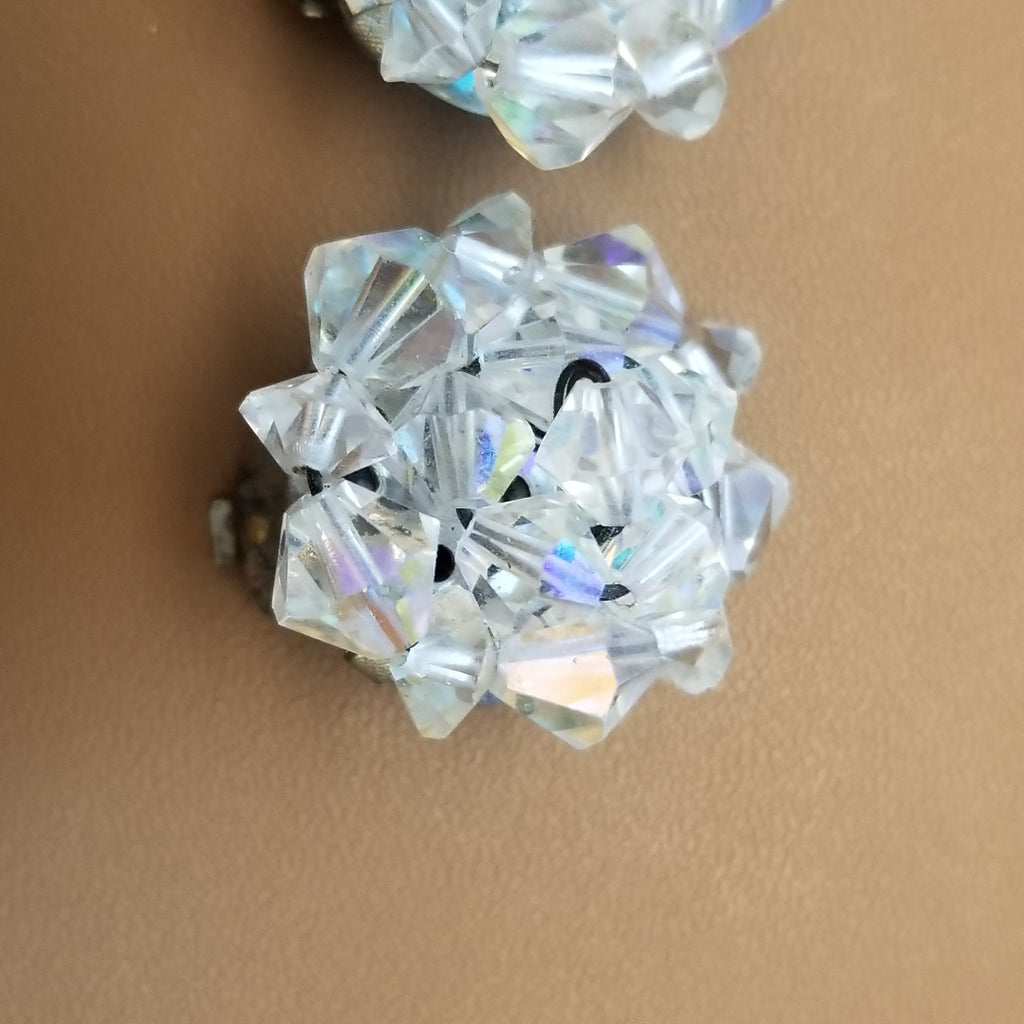 Small Vintage AB Button Style Clip On Earrings
