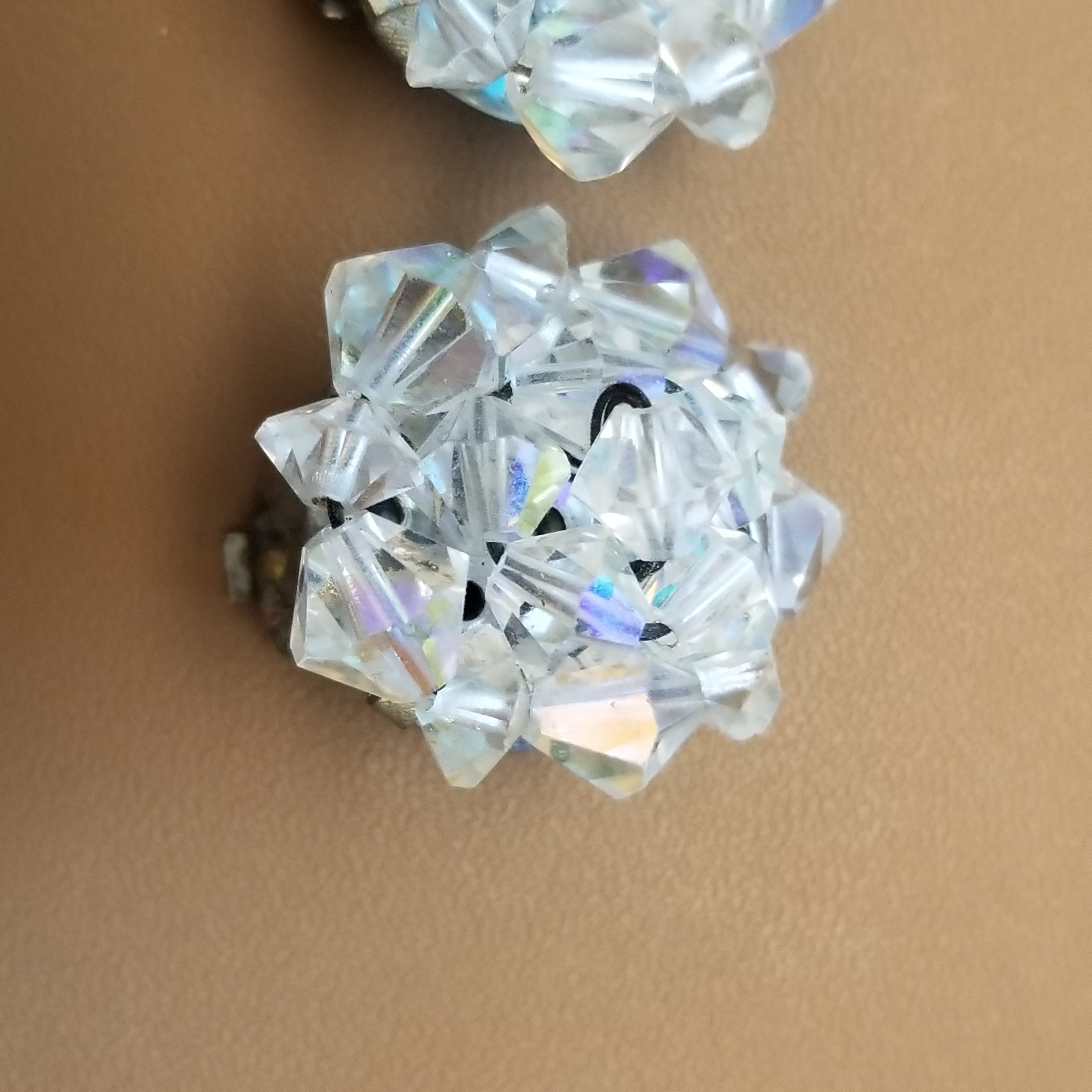 Small Vintage AB Button Style Clip On Earrings