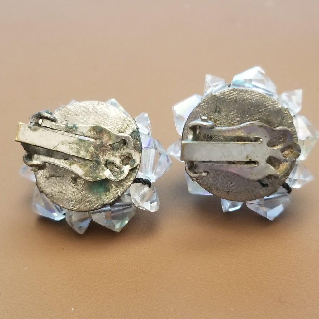 Small Vintage AB Button Style Clip On Earrings