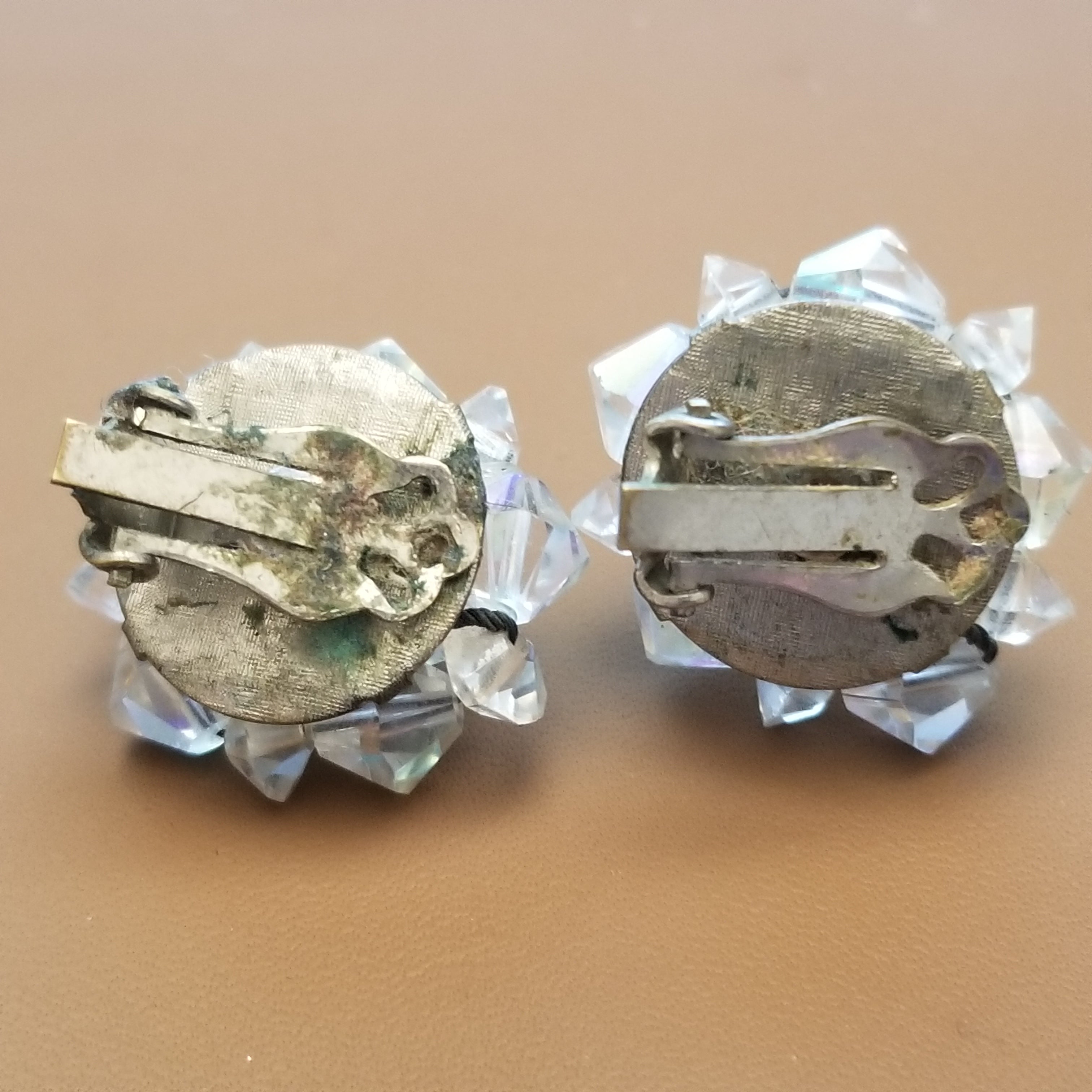 Small Vintage AB Button Style Clip On Earrings