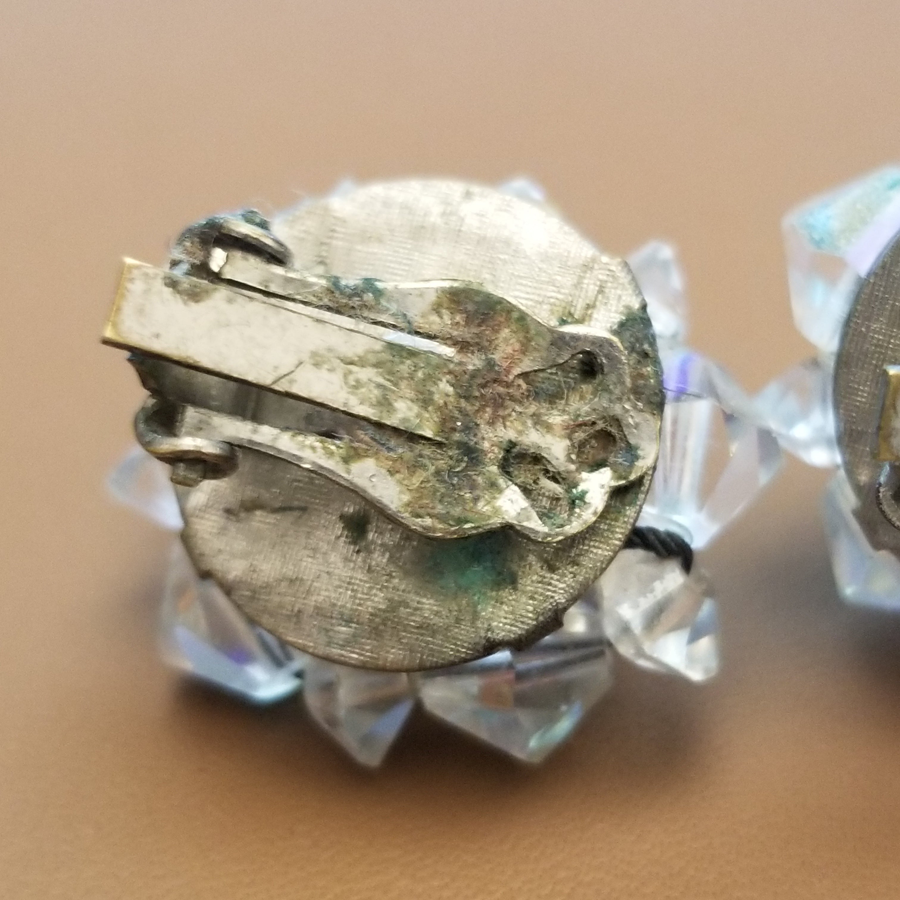 Small Vintage AB Button Style Clip On Earrings