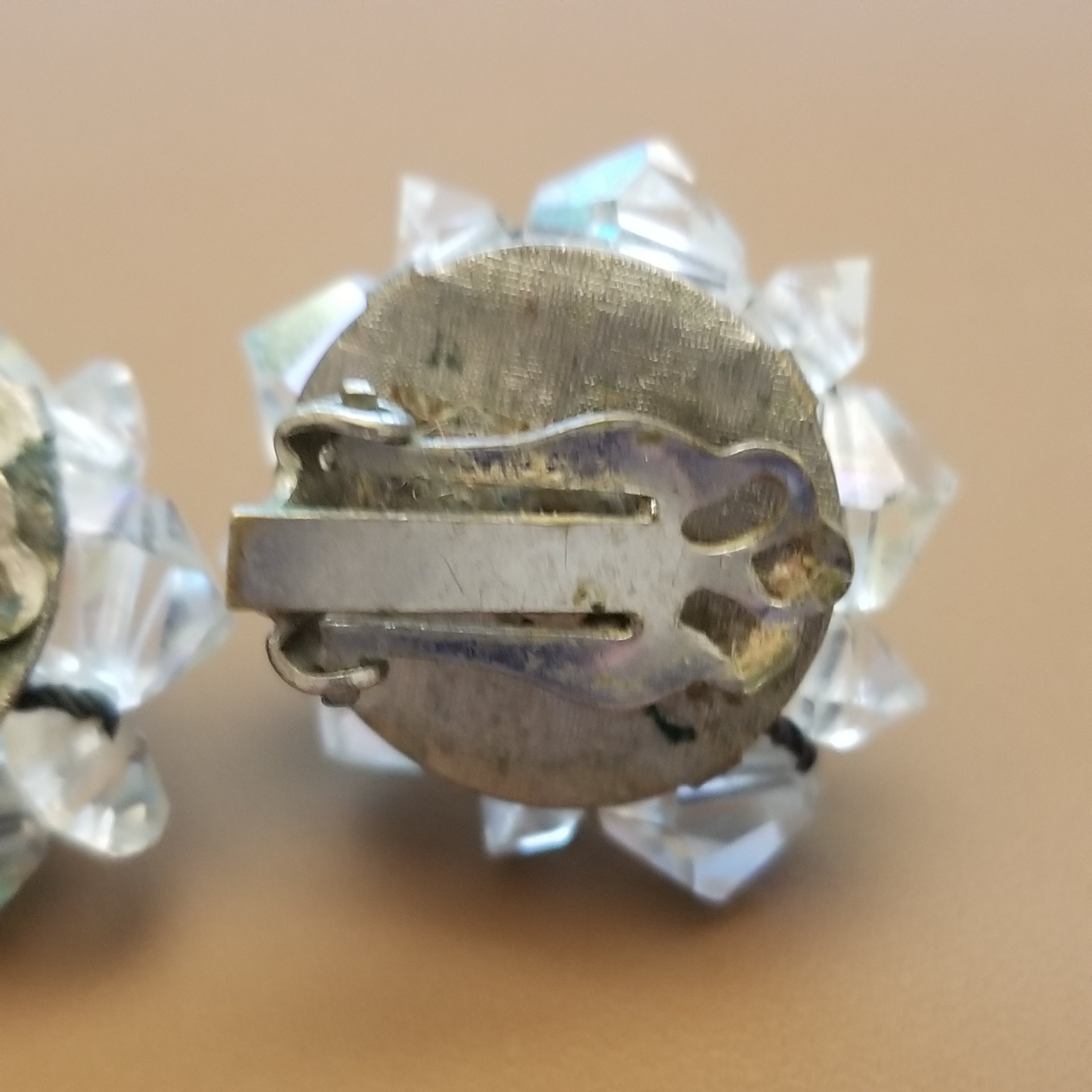 Small Vintage AB Button Style Clip On Earrings