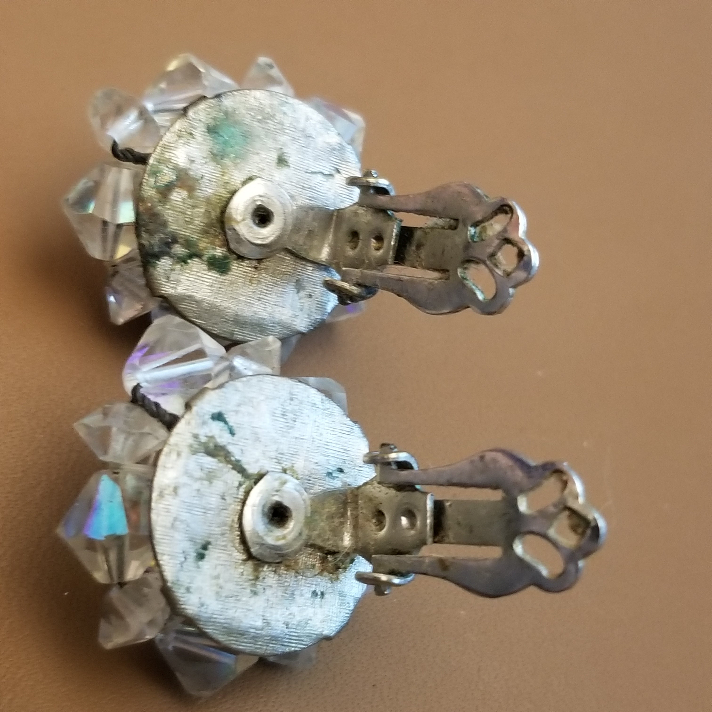 Small Vintage AB Button Style Clip On Earrings