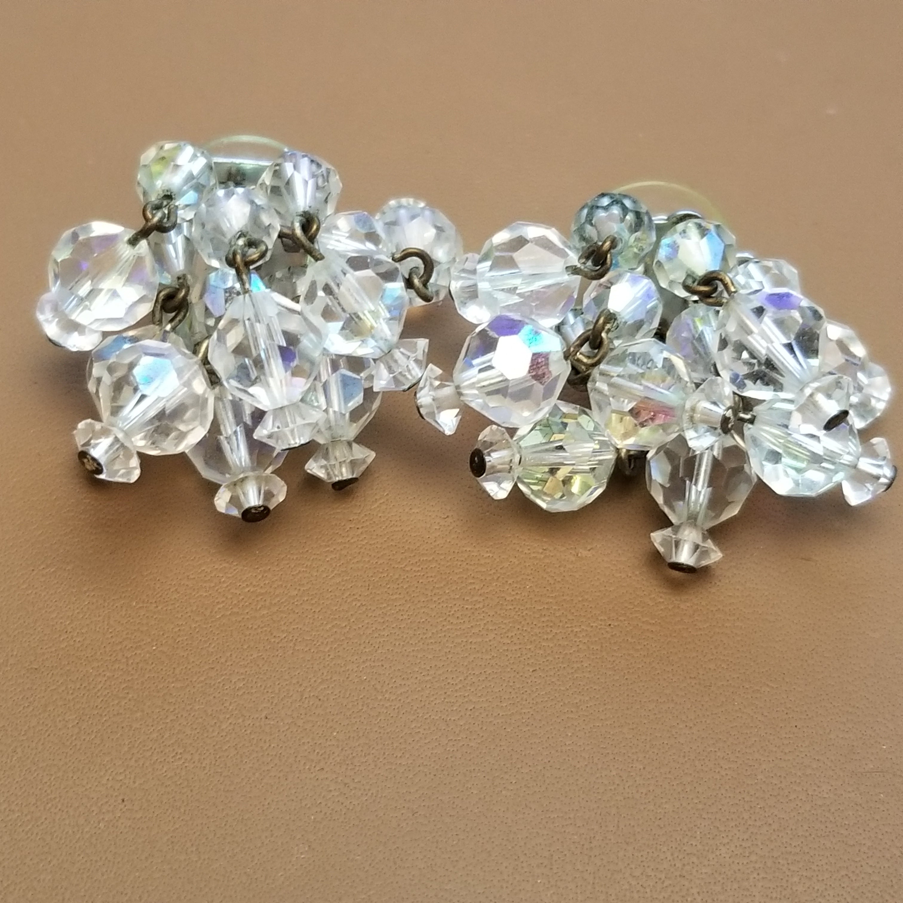 Vintage Aurora Borealis Clip On Earrings