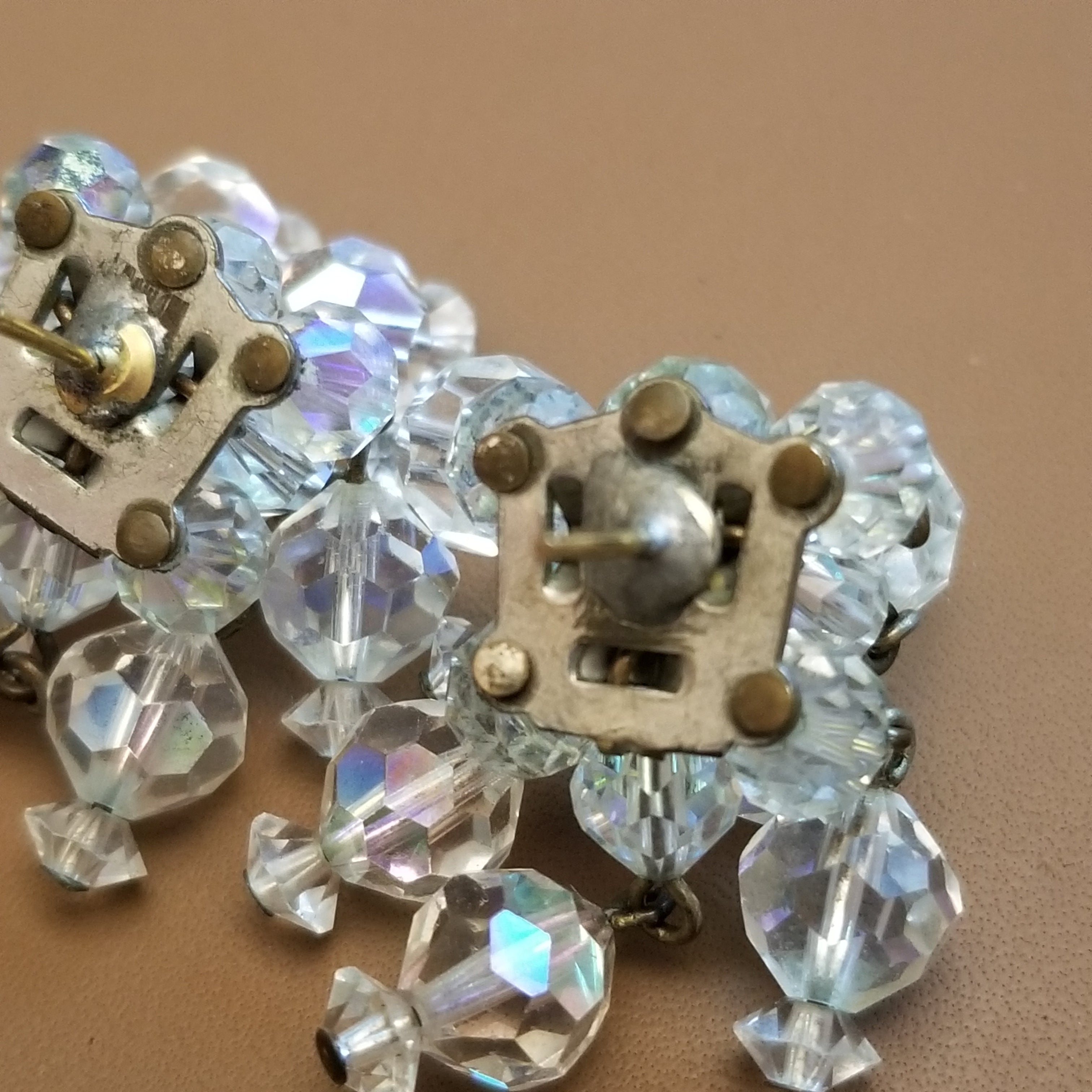 Vintage Aurora Borealis Clip On Earrings