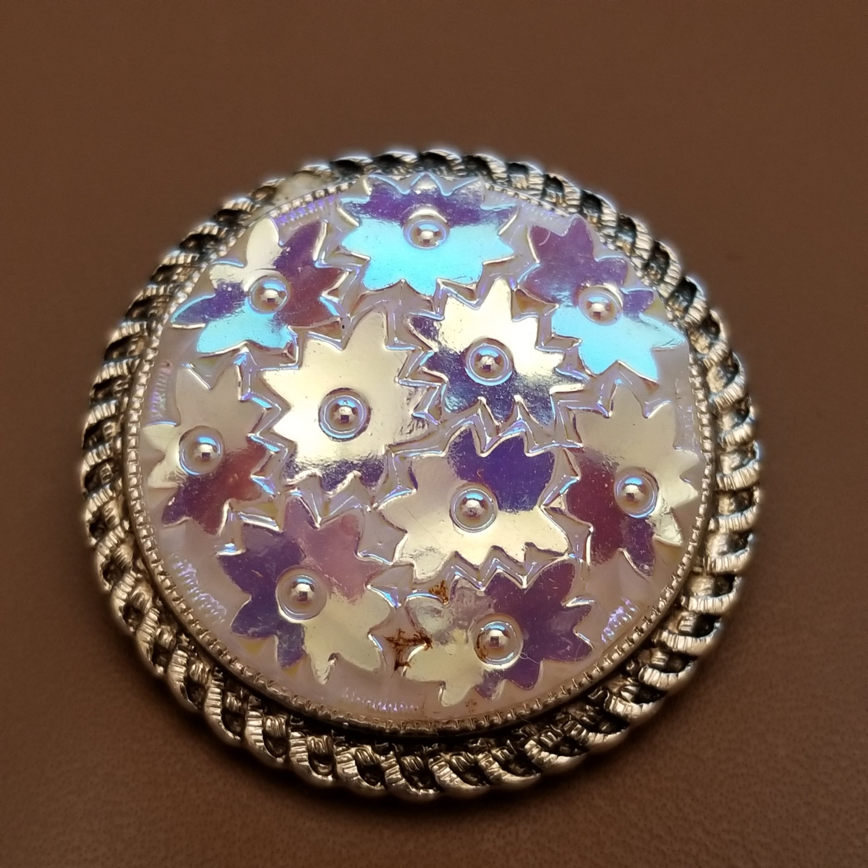 Vintage Iridescent Molded Glass Scarf Clip