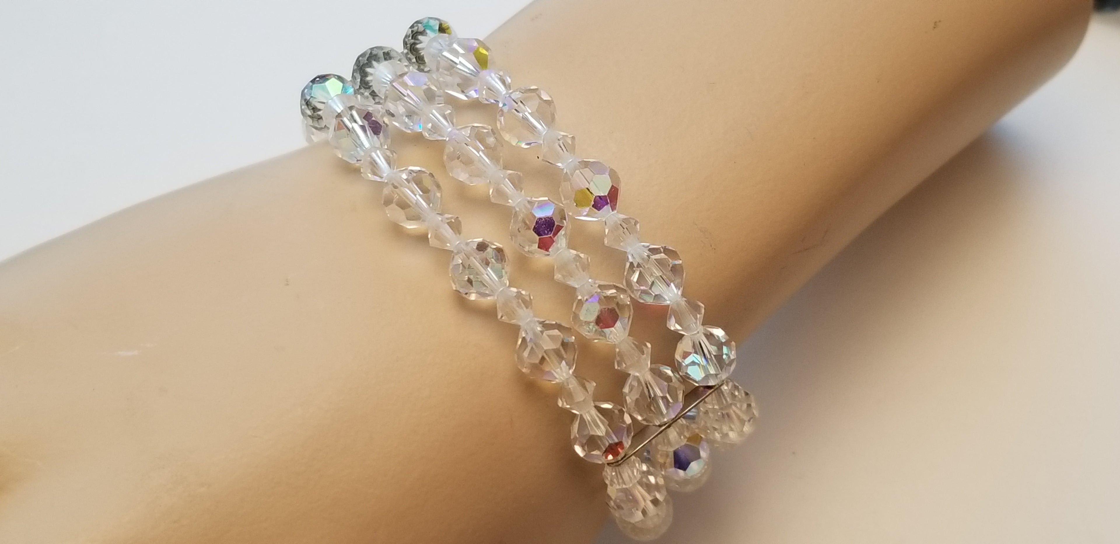 Vintage 3 Strand AB Bead Bracelet