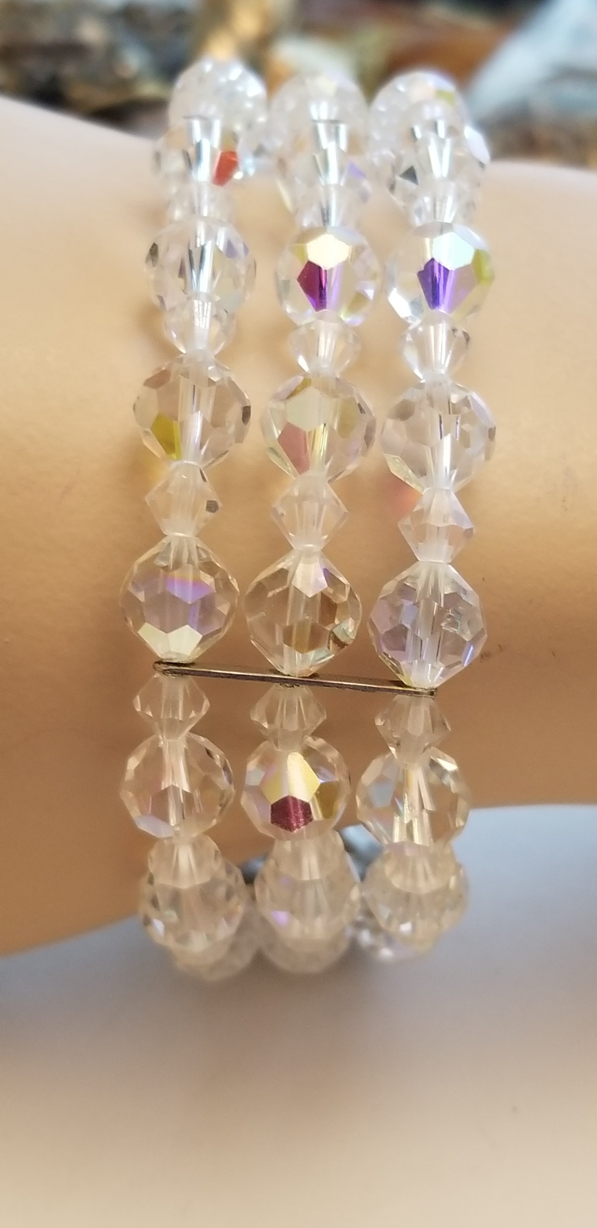 Vintage 3 Strand AB Bead Bracelet