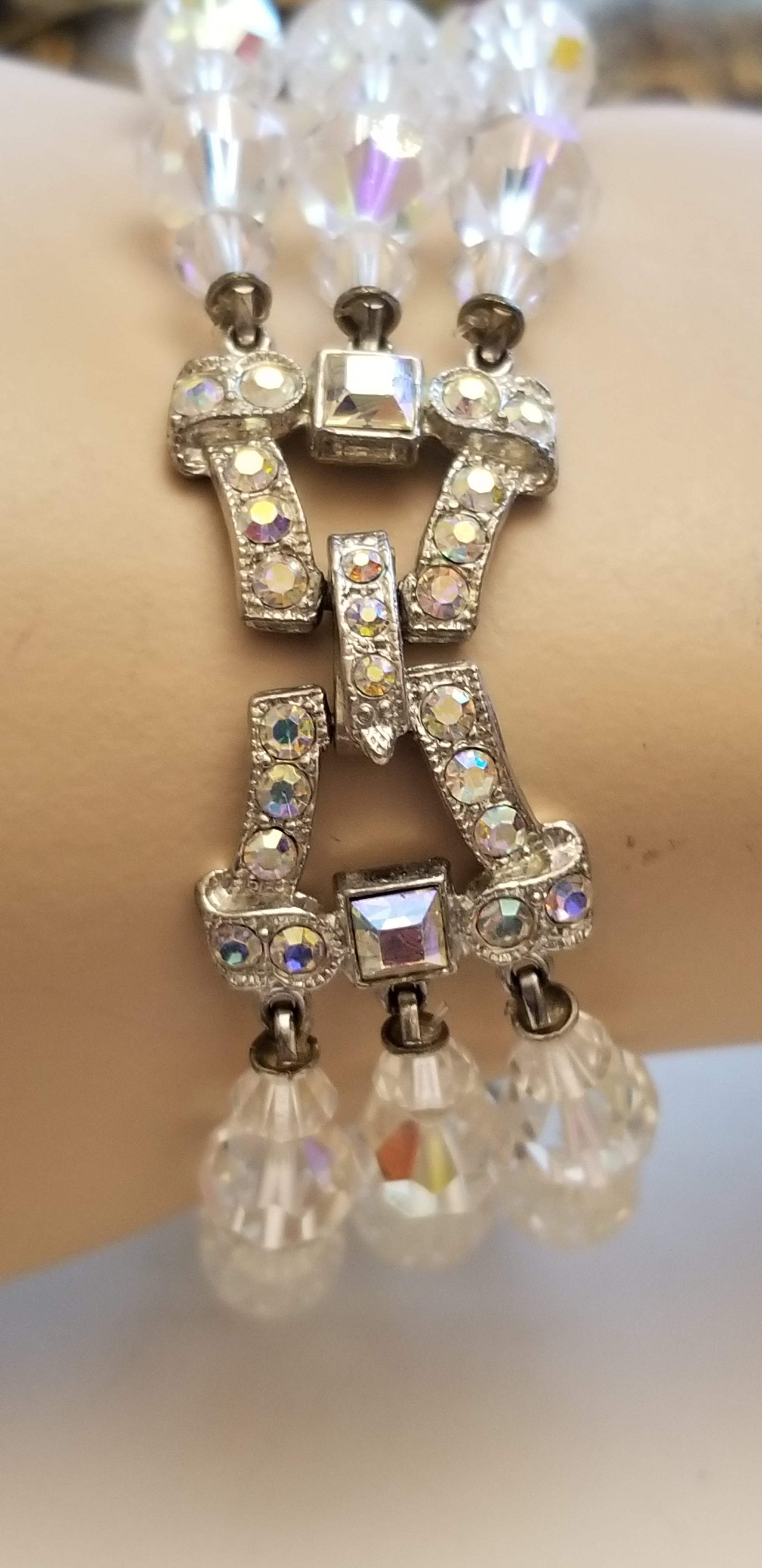 Vintage 3 Strand AB Bead Bracelet