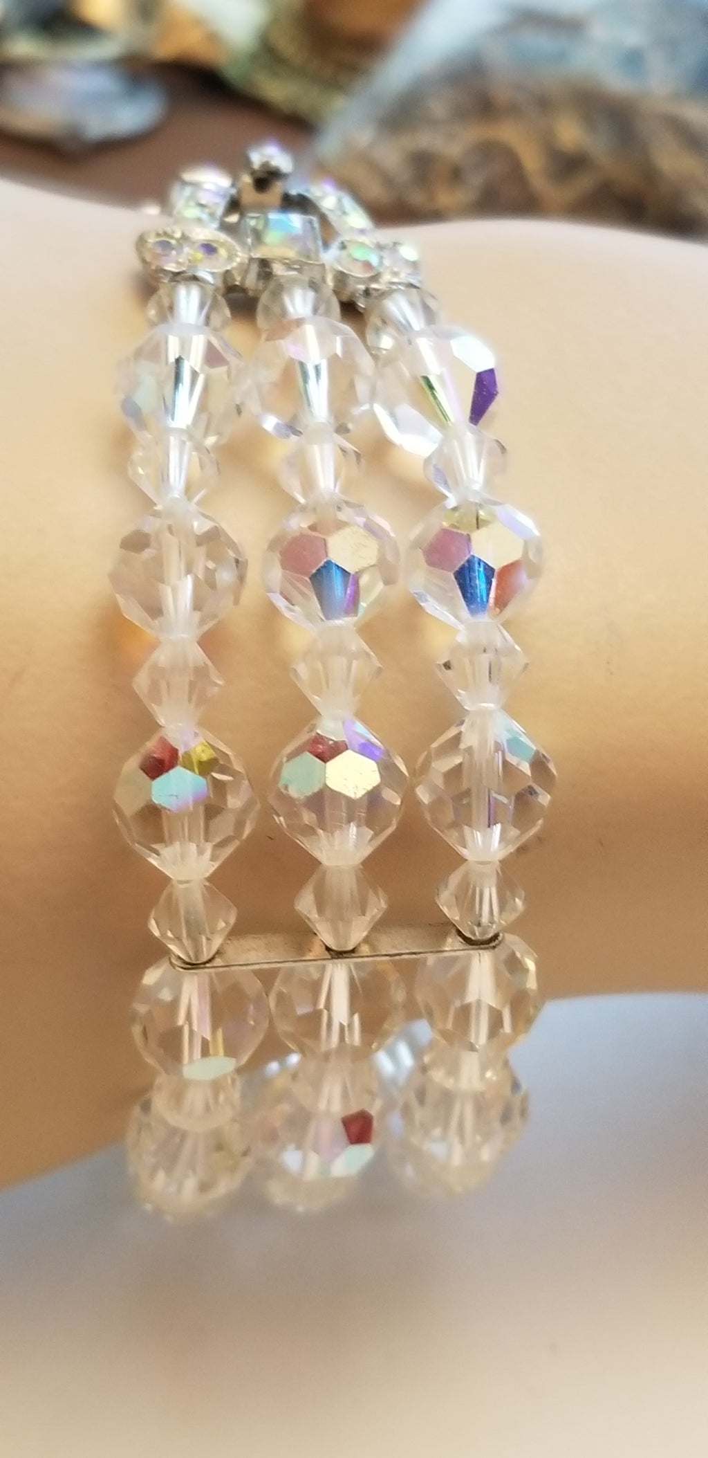 Vintage 3 Strand AB Bead Bracelet