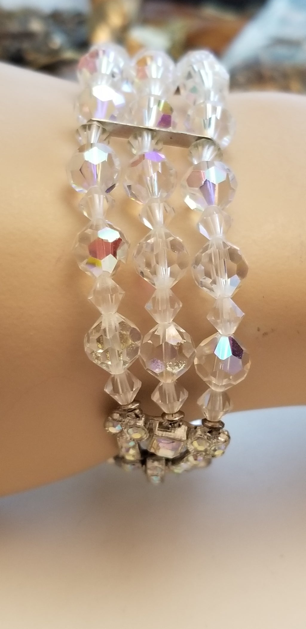 Vintage 3 Strand AB Bead Bracelet