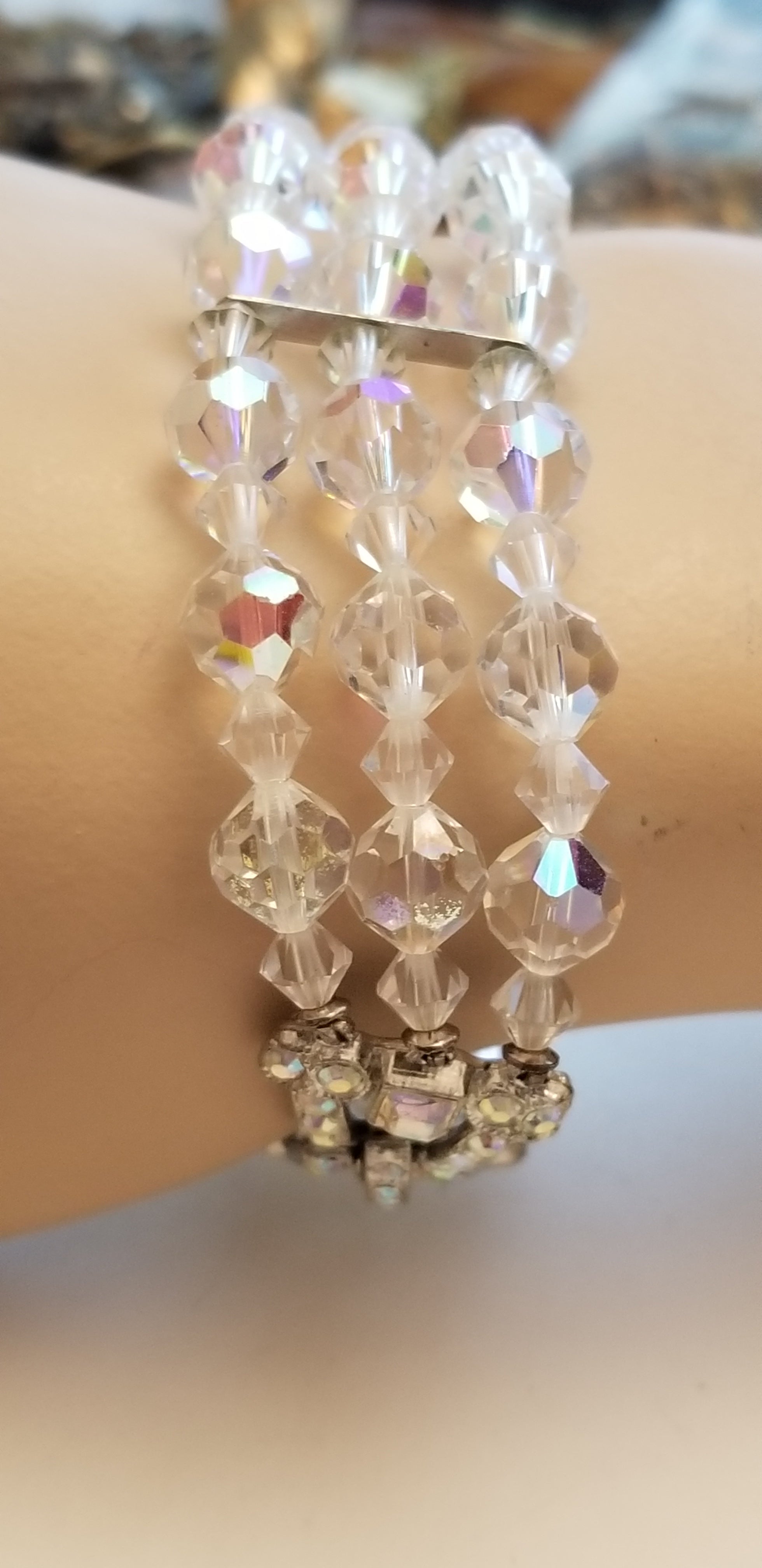 Vintage 3 Strand AB Bead Bracelet