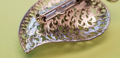 Vintage Silver Tone Filigree Brooch
