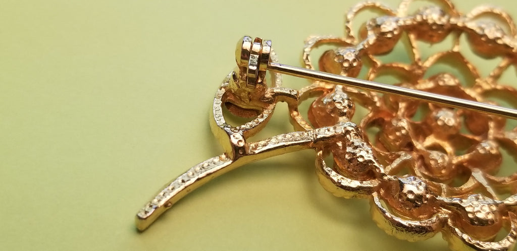 Gold Tone Rhinestone Flower Brooch