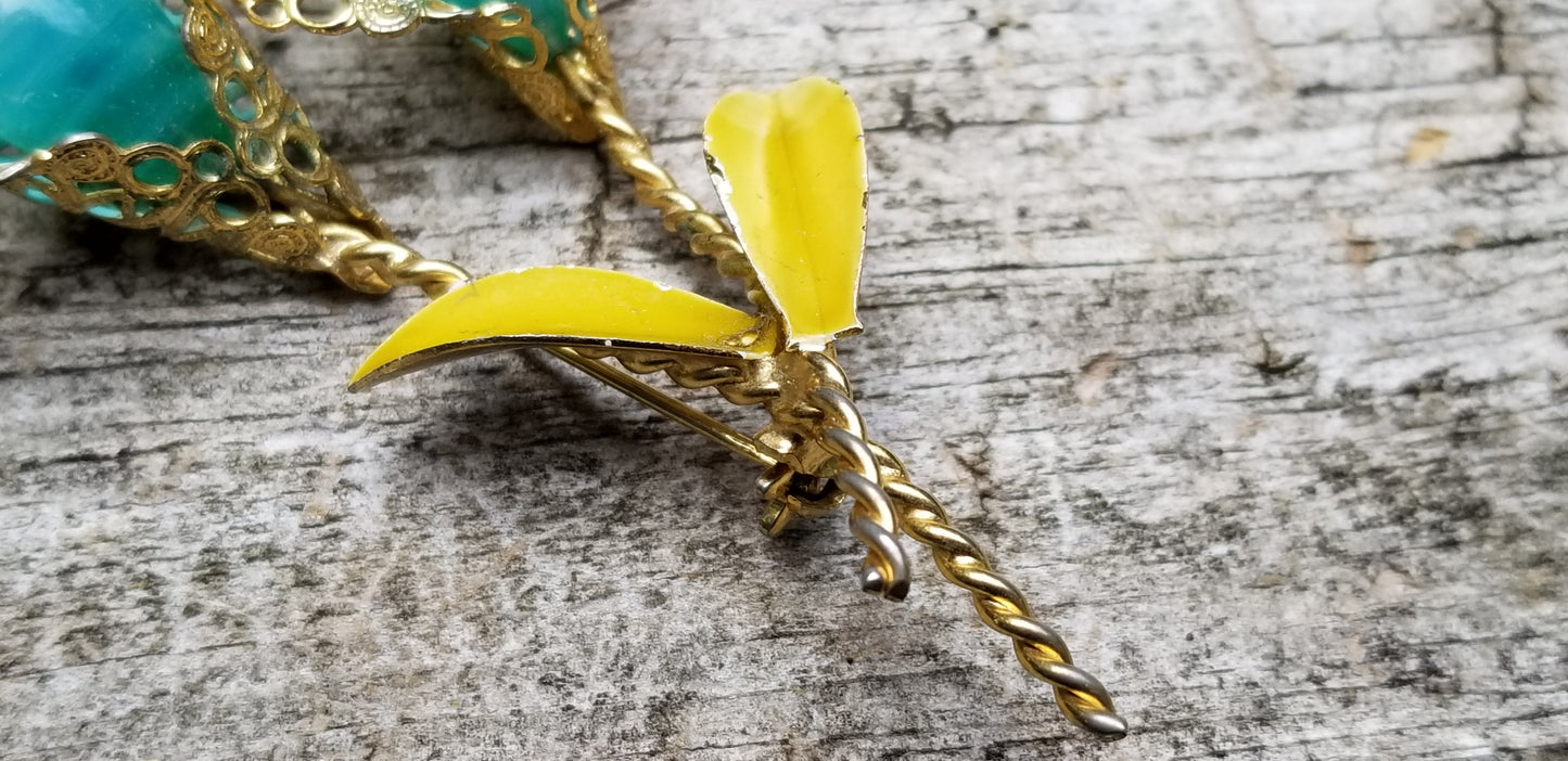 Vintage Glass Filigree Flower Brooch