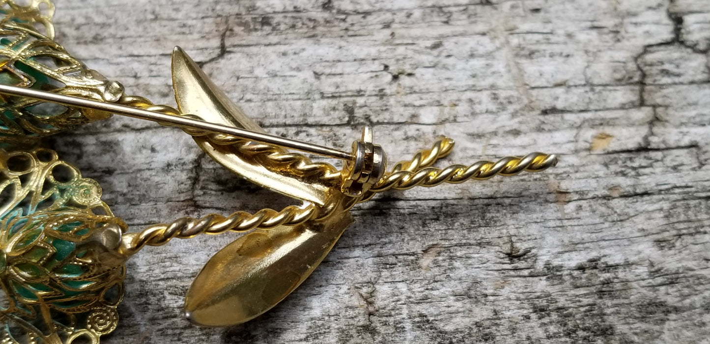 Vintage Glass Filigree Flower Brooch