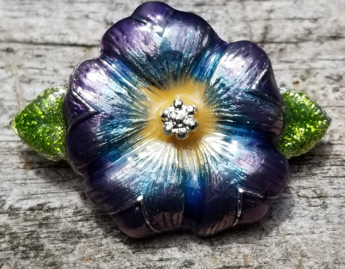 Vintage Danecraft Pearlized Flower Brooch Blue and Purple Flower