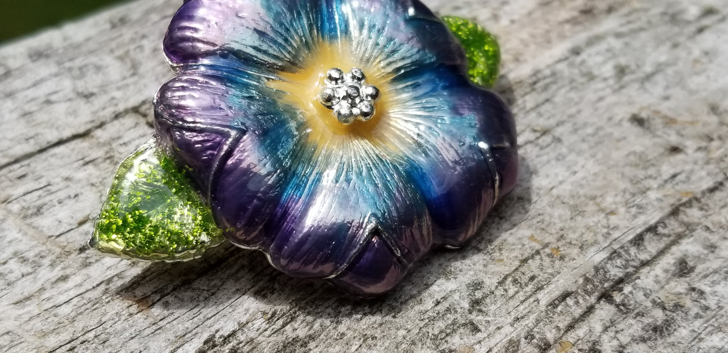 Vintage Danecraft Pearlized Flower Brooch Blue and Purple Flower