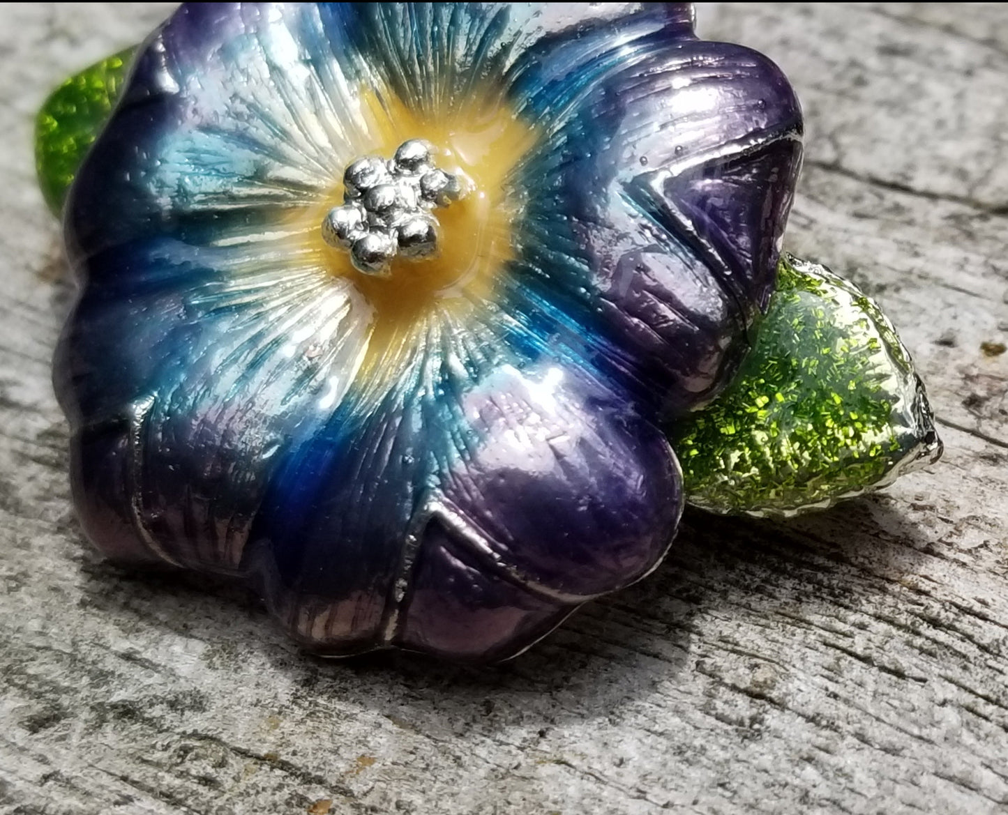 Vintage Danecraft Pearlized Flower Brooch Blue and Purple Flower