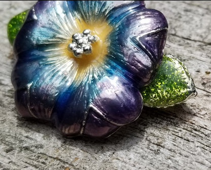 Vintage Danecraft Pearlized Flower Brooch Blue and Purple Flower