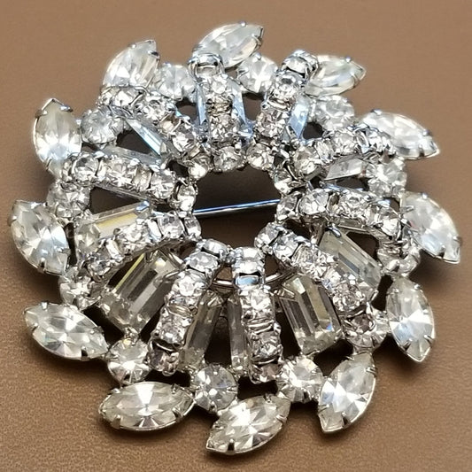 Vintage Silver Tone Rhinestone Brooch