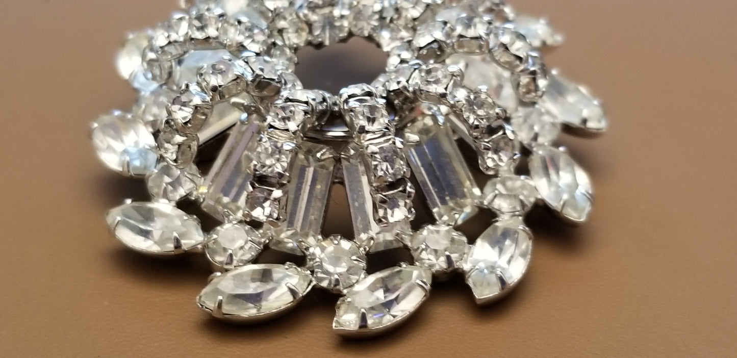 Vintage Silver Tone Rhinestone Brooch