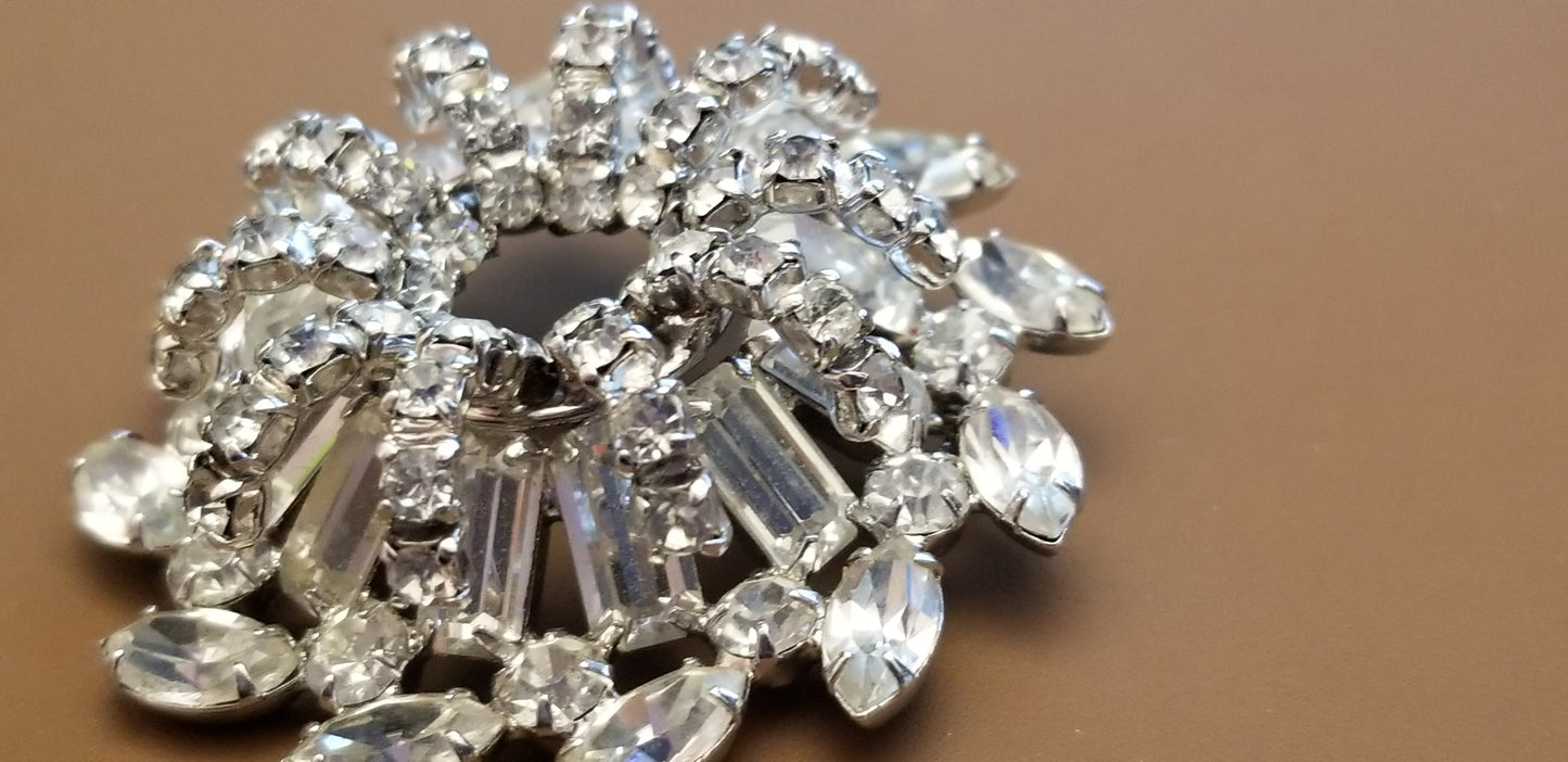 Vintage Silver Tone Rhinestone Brooch