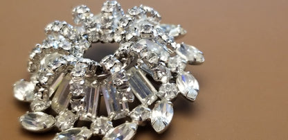 Vintage Silver Tone Rhinestone Brooch