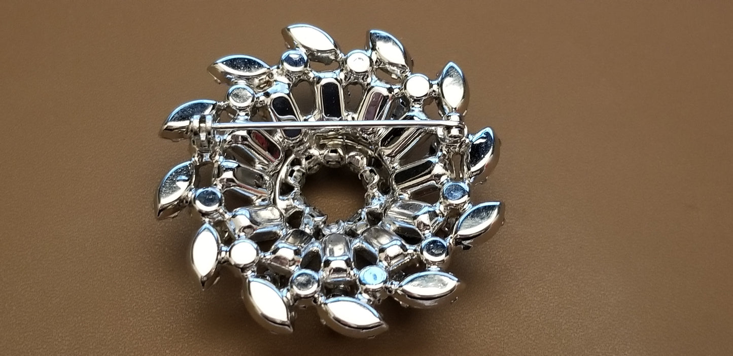 Vintage Silver Tone Rhinestone Brooch