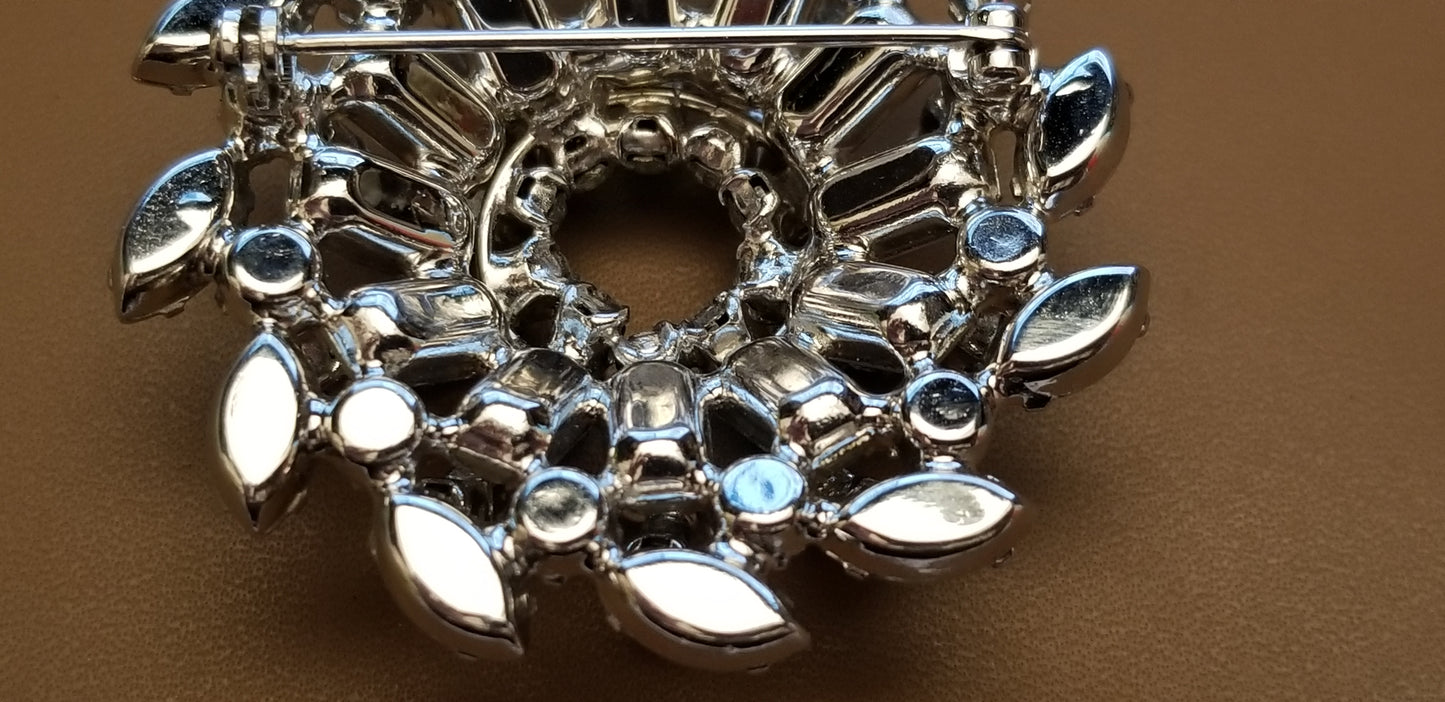 Vintage Silver Tone Rhinestone Brooch