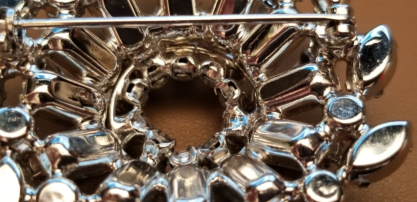 Vintage Silver Tone Rhinestone Brooch