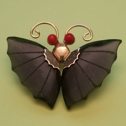 Vintage Jade Butterfly Brooch