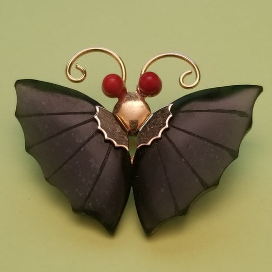 Vintage Jade Butterfly Brooch