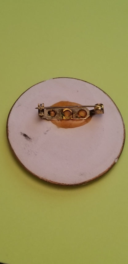 Vintage Ceramic Transferware Flower Design Brooch