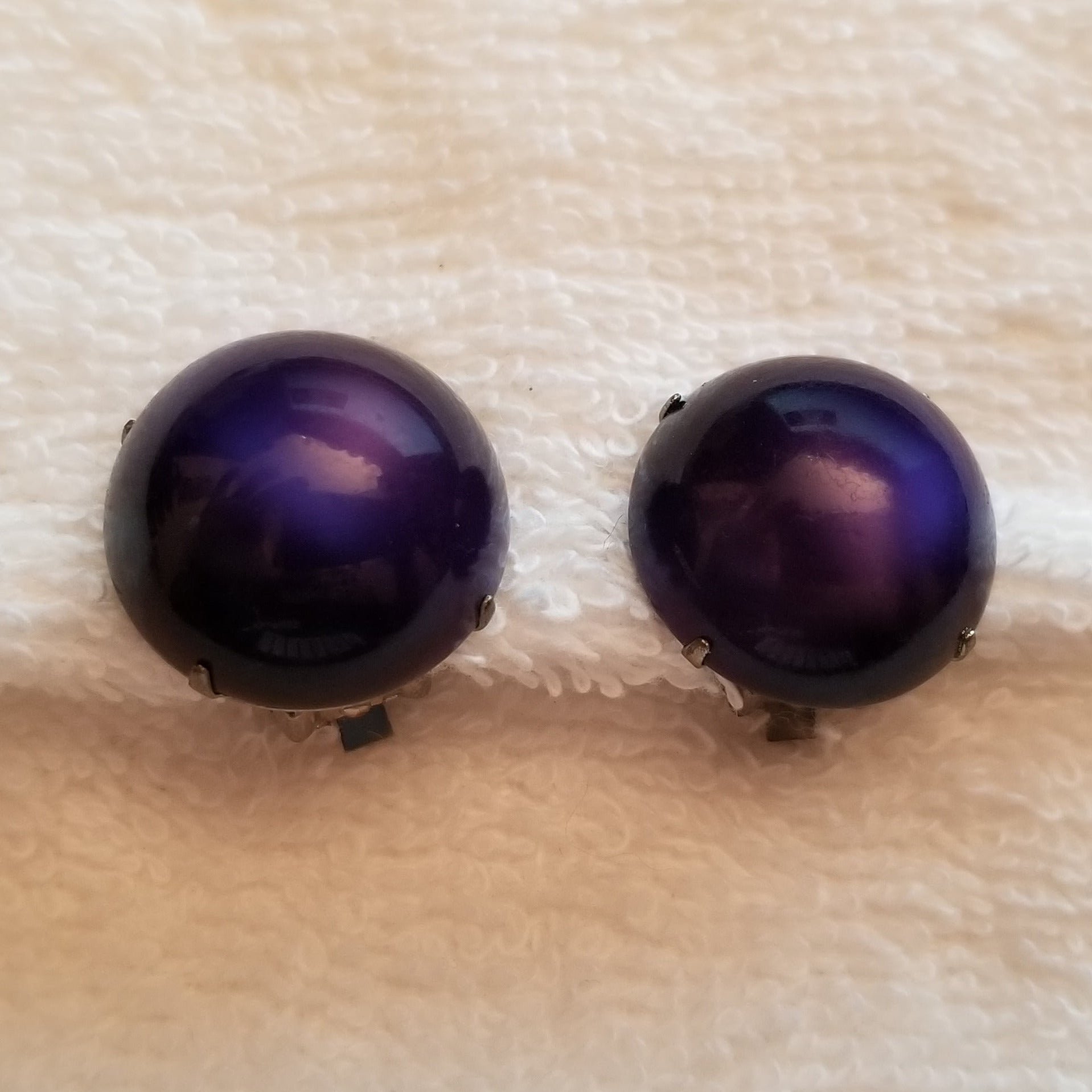 Vintage Purple Cabochon Clip On Earrings